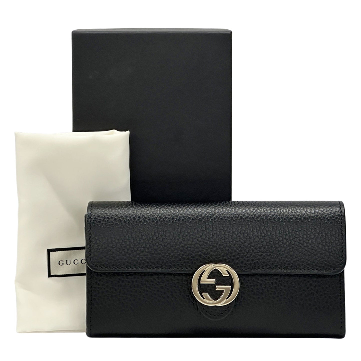 Gucci Black Leather Long Wallet (Tri-Fold) ( )