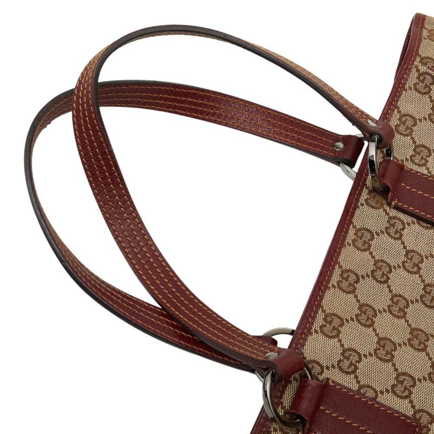Gucci Beige Red Color Canvas Leather Handbag Tote Bag ( )