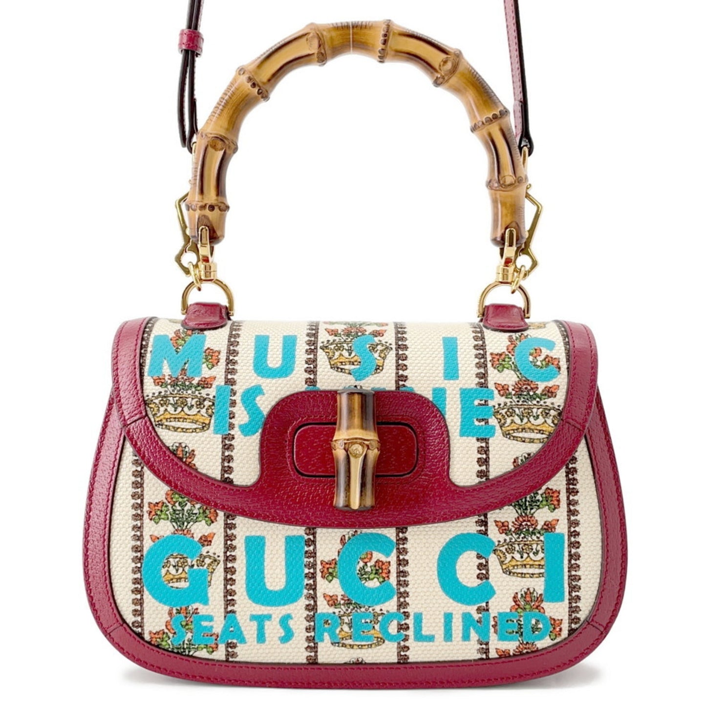 Gucci Ivory Red Color Leather Canvas Handbag ( )