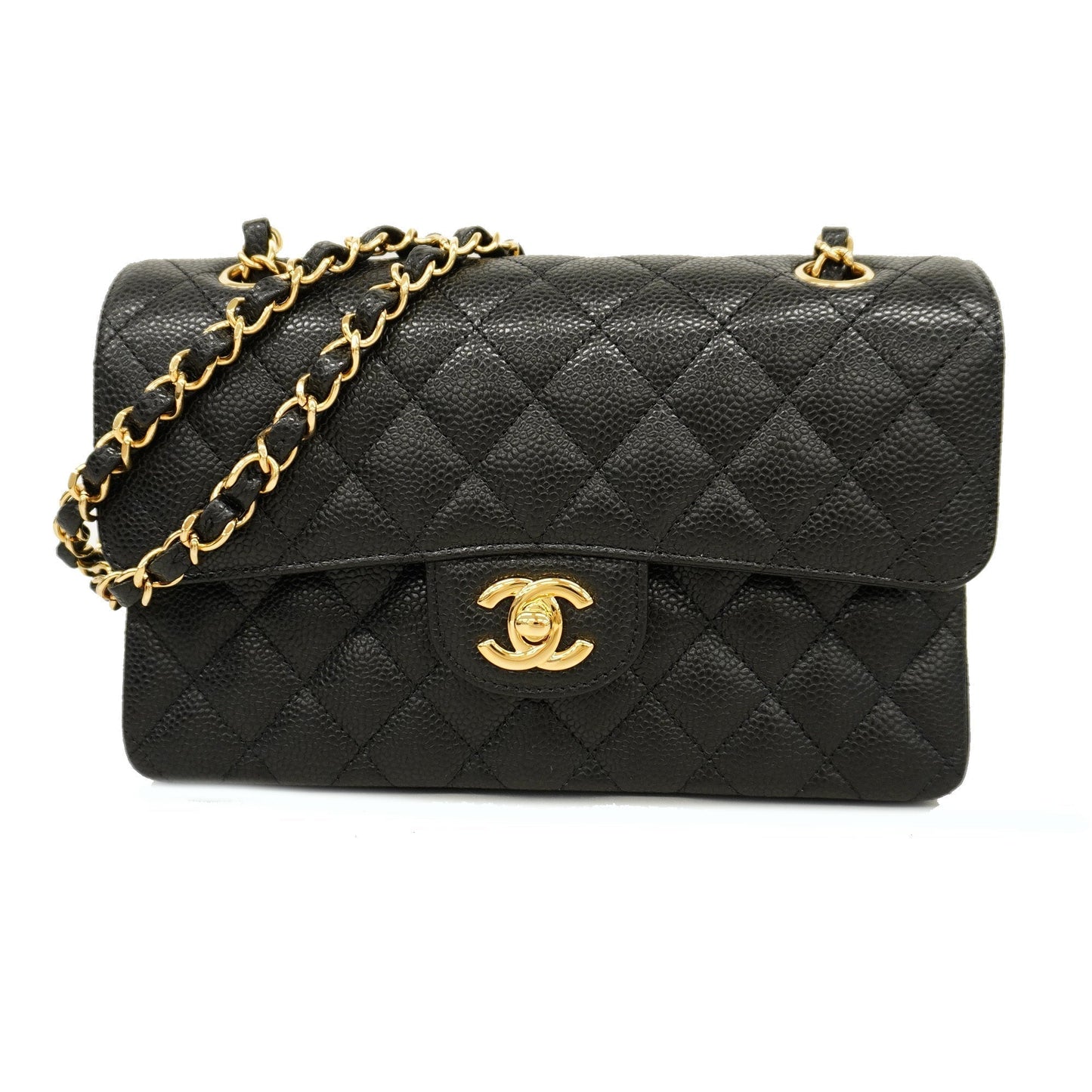 CHANEL  Matelasse W Flap W Chain Women's Caviar Leather Shoulder Bag Black