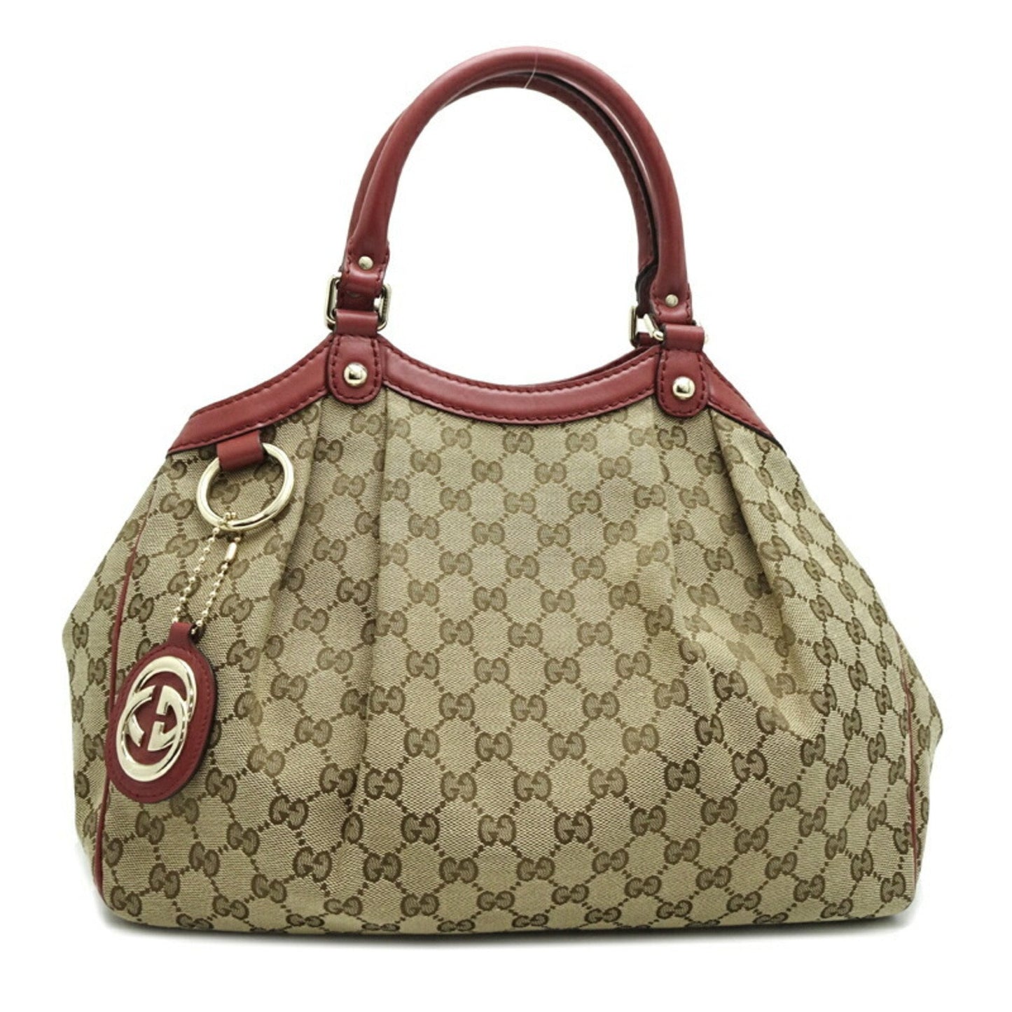 Gucci Sukey Beige Brown Red Color Gg Canvas Leather Handbag Shoulder Bag
