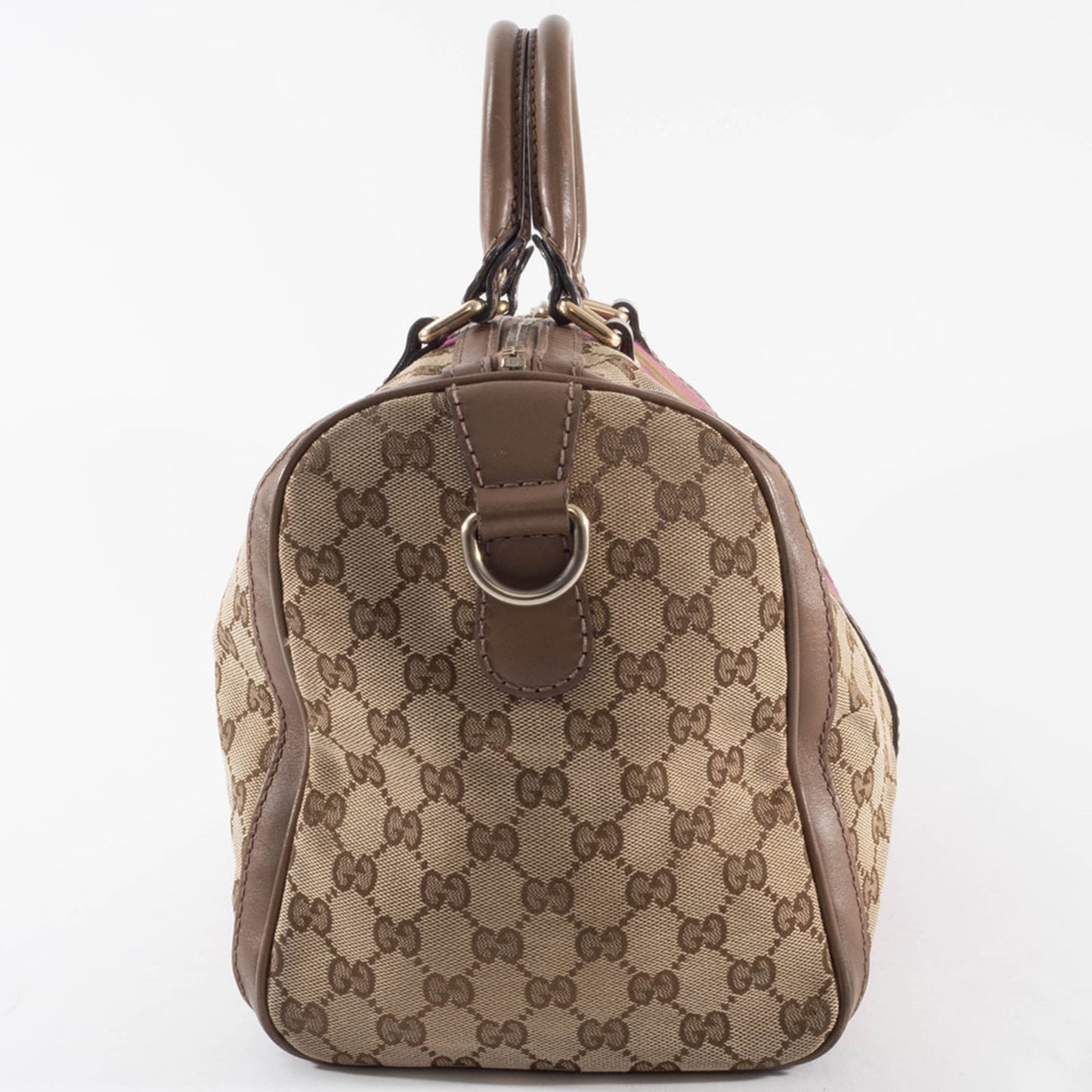 Gucci Brown Pink Gg Canvas Leather Boston Bag Shoulder Bag ( )