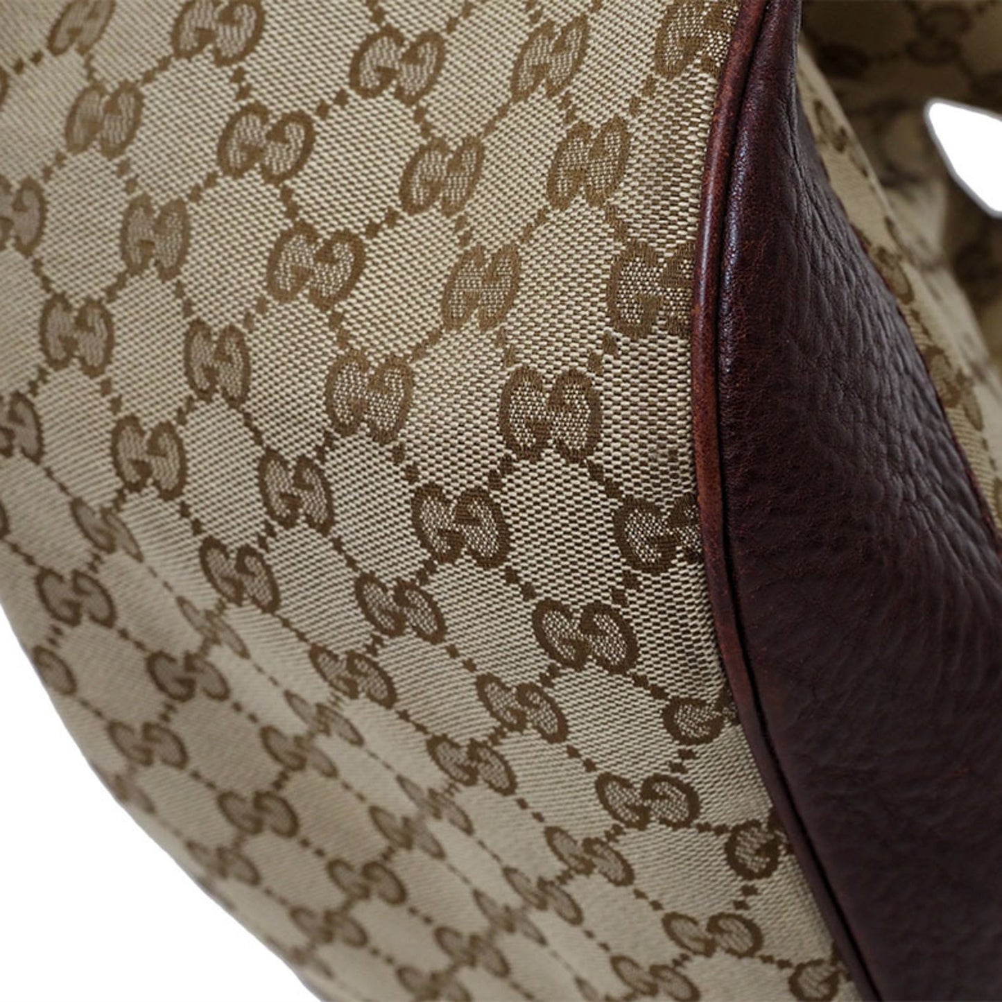 Gucci Gg Canvas Beige Bordeaux Canvas Leather Handbag
