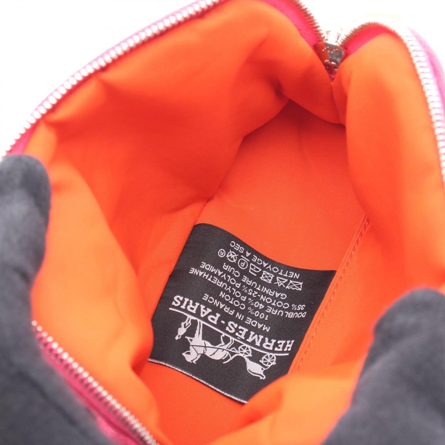 Hermes Brown Pink Canvas Leather Pouch ( )
