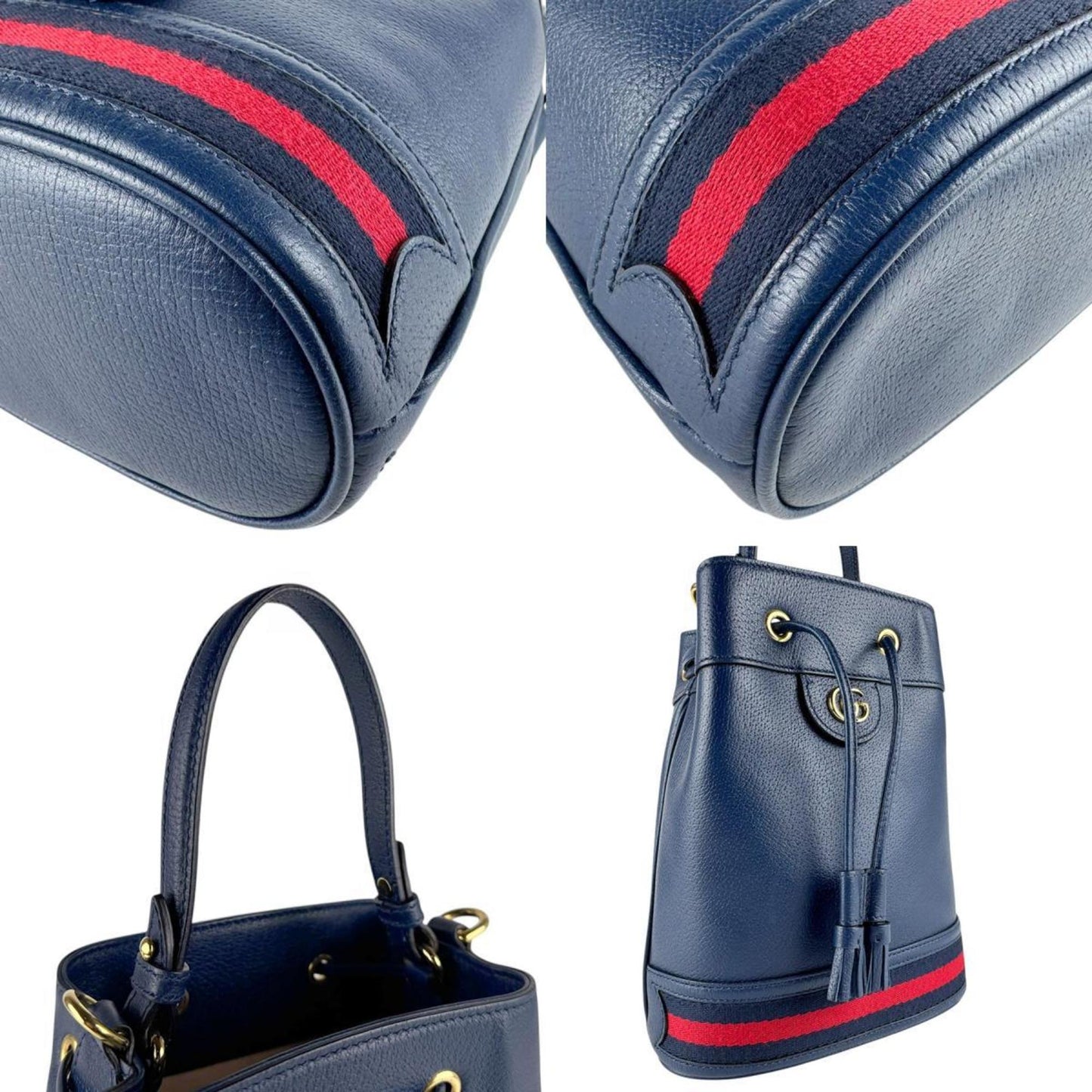Gucci Navy Red Color Leather Handbag Shoulder Bag ( )