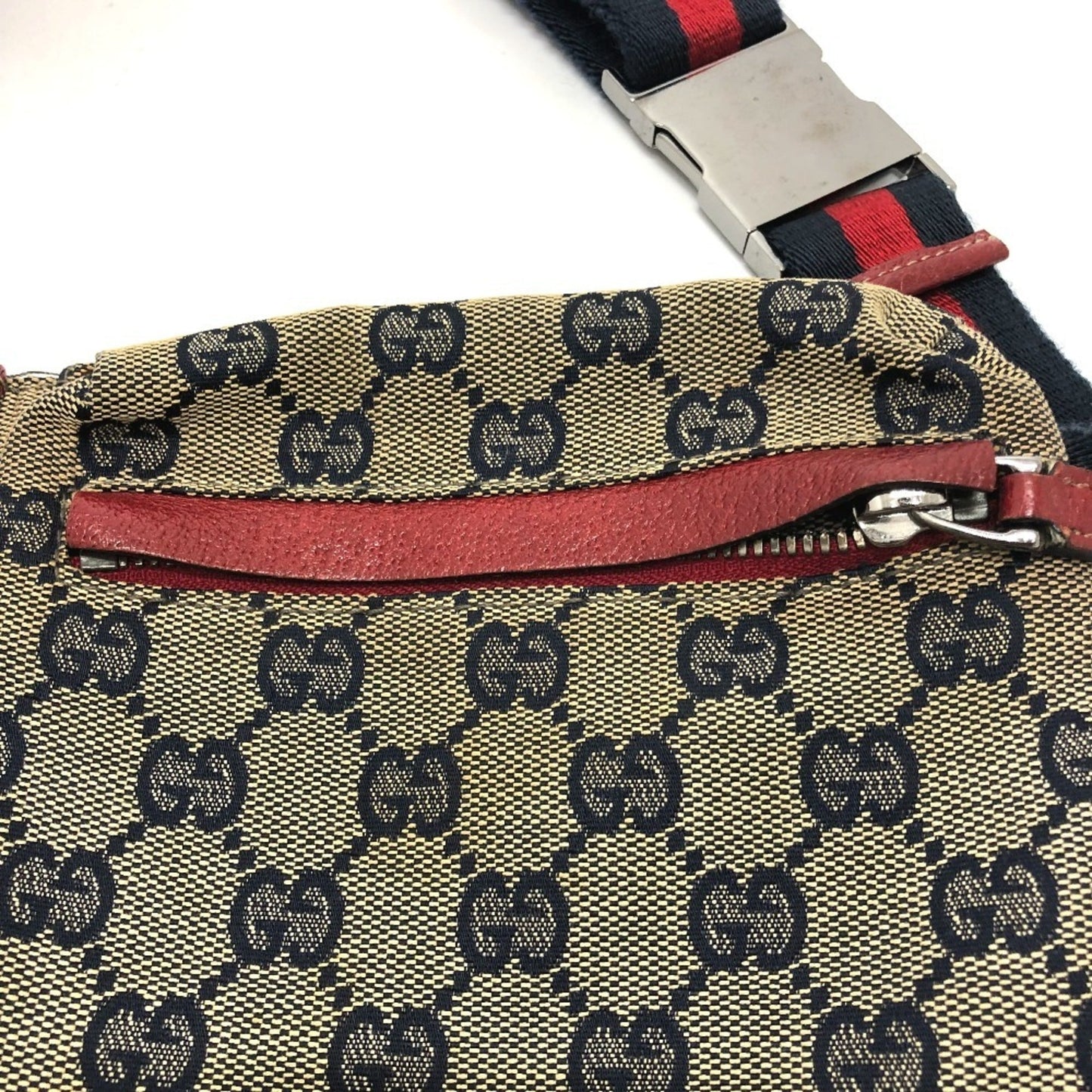 Gucci Red Color Gg Canvas Leather Fanny Pack Sling Bag ( )