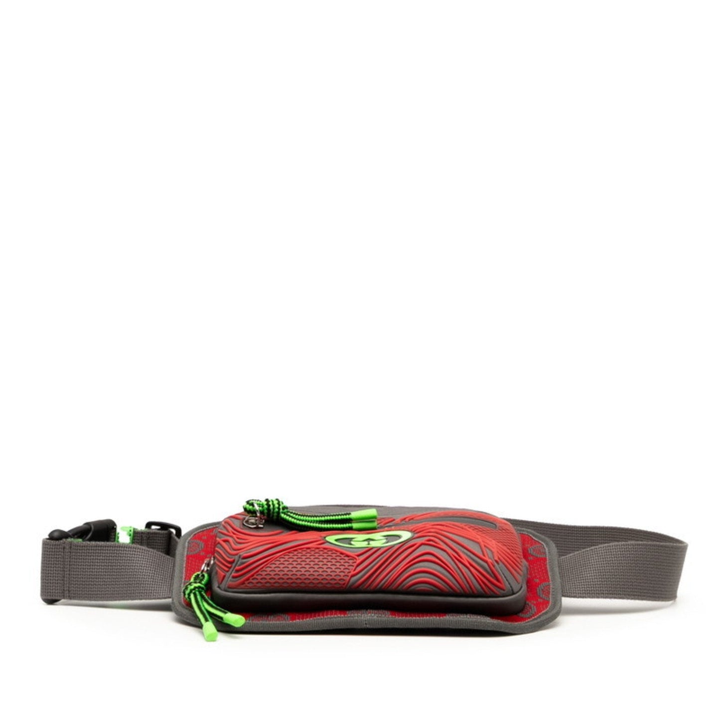 Gucci Gray Green Red Color Nylon Rubber Sling Bag ( )