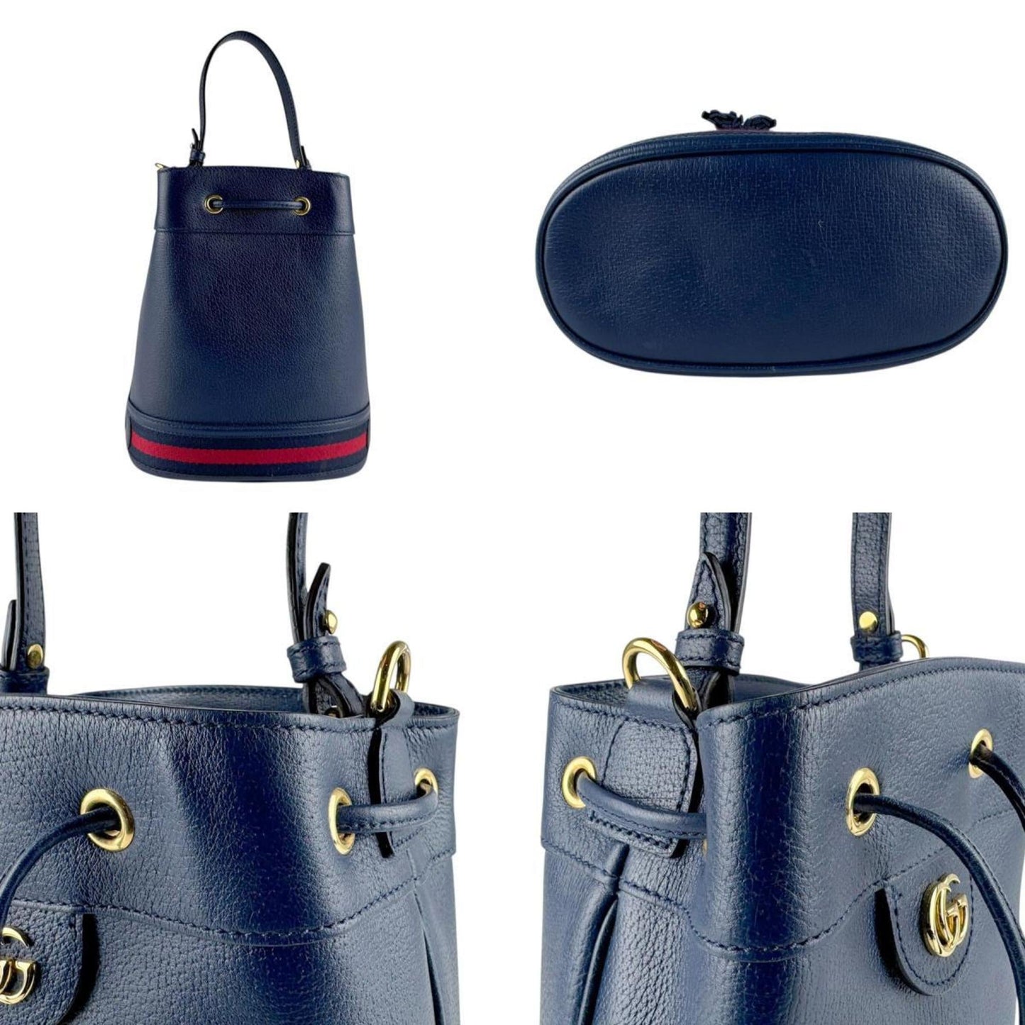 Gucci Navy Red Color Leather Handbag Shoulder Bag ( )