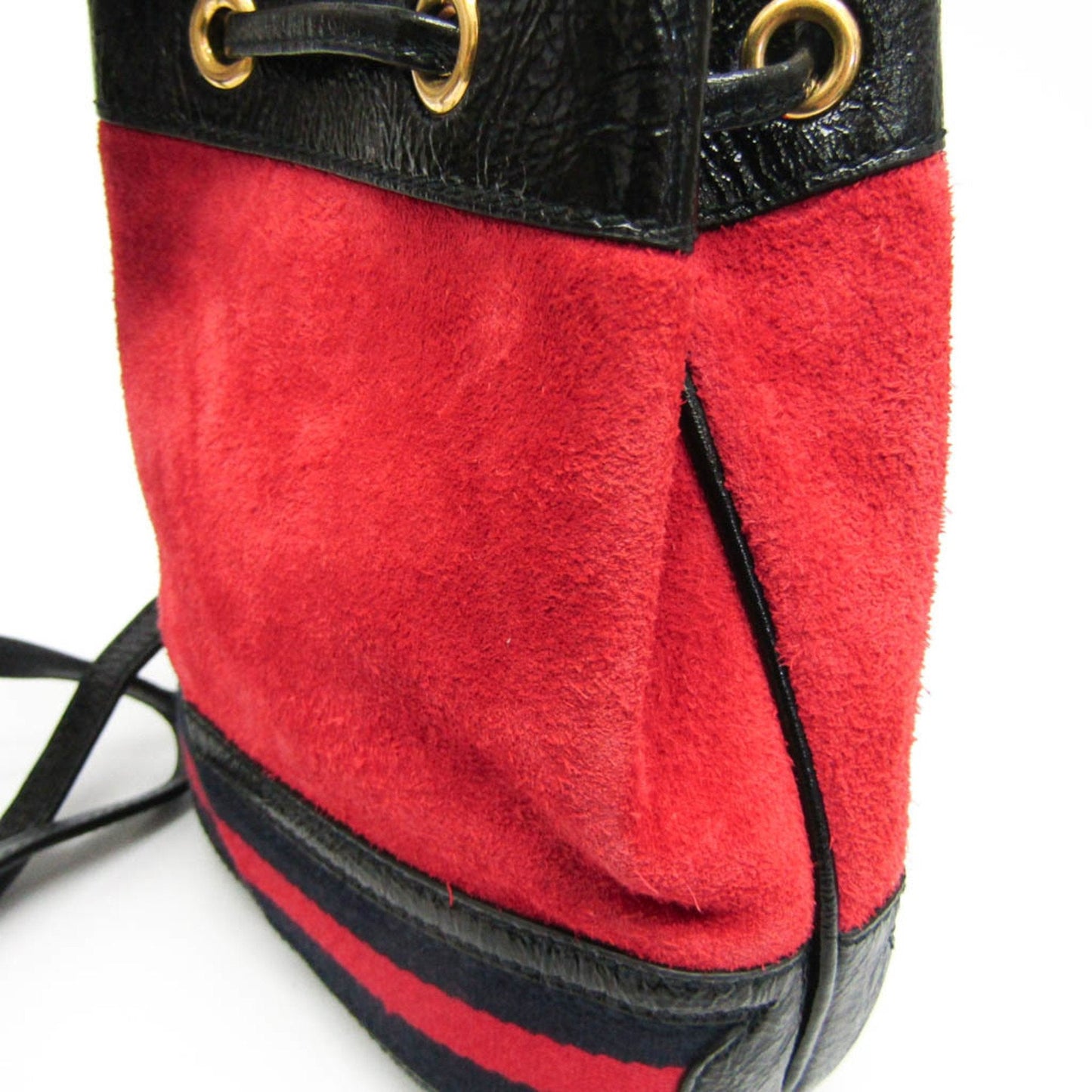 Gucci Black Navy Red Color Leather Suede Shoulder Bag ( )