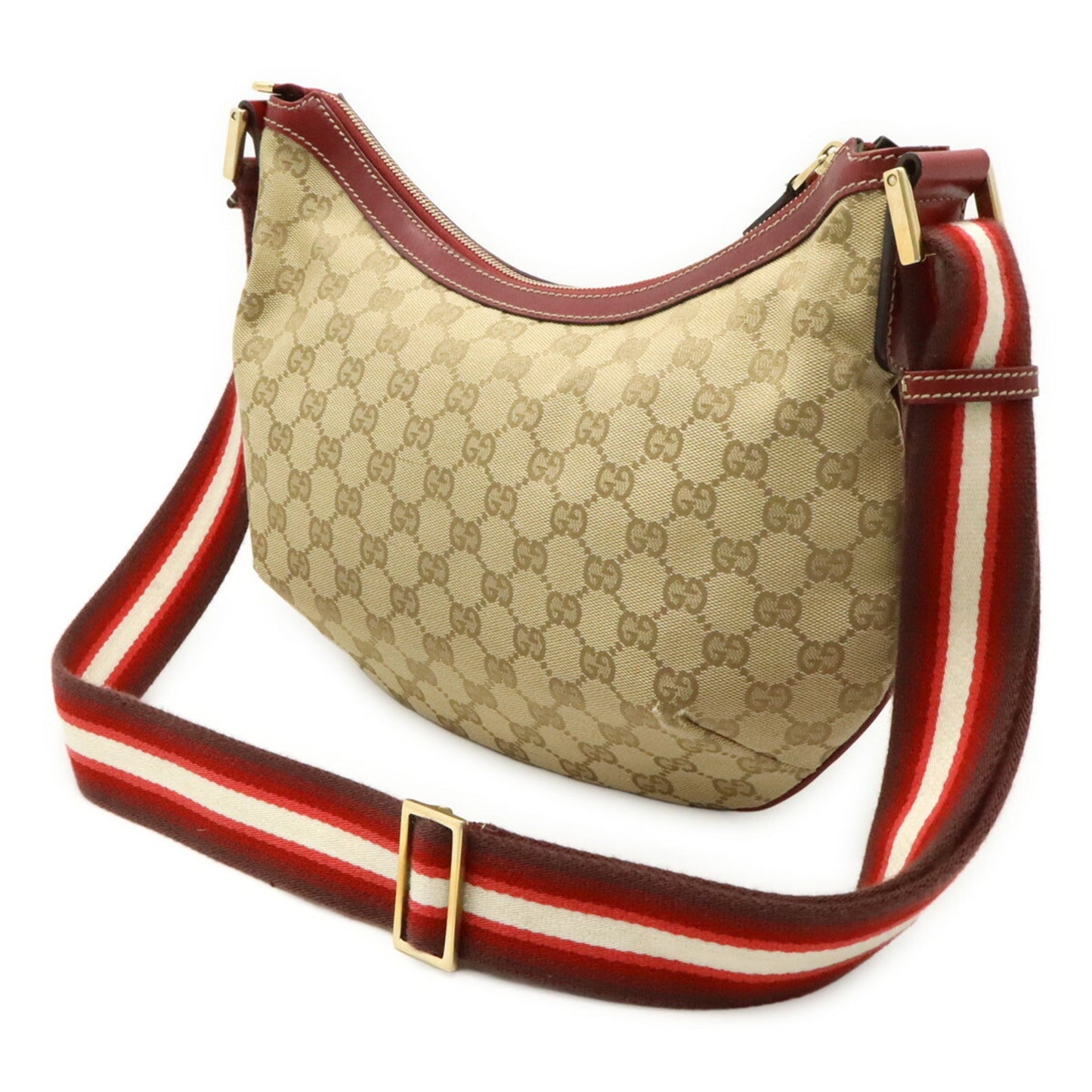 Gucci Beige Red Color Gg Canvas Leather Shoulder Bag ( )