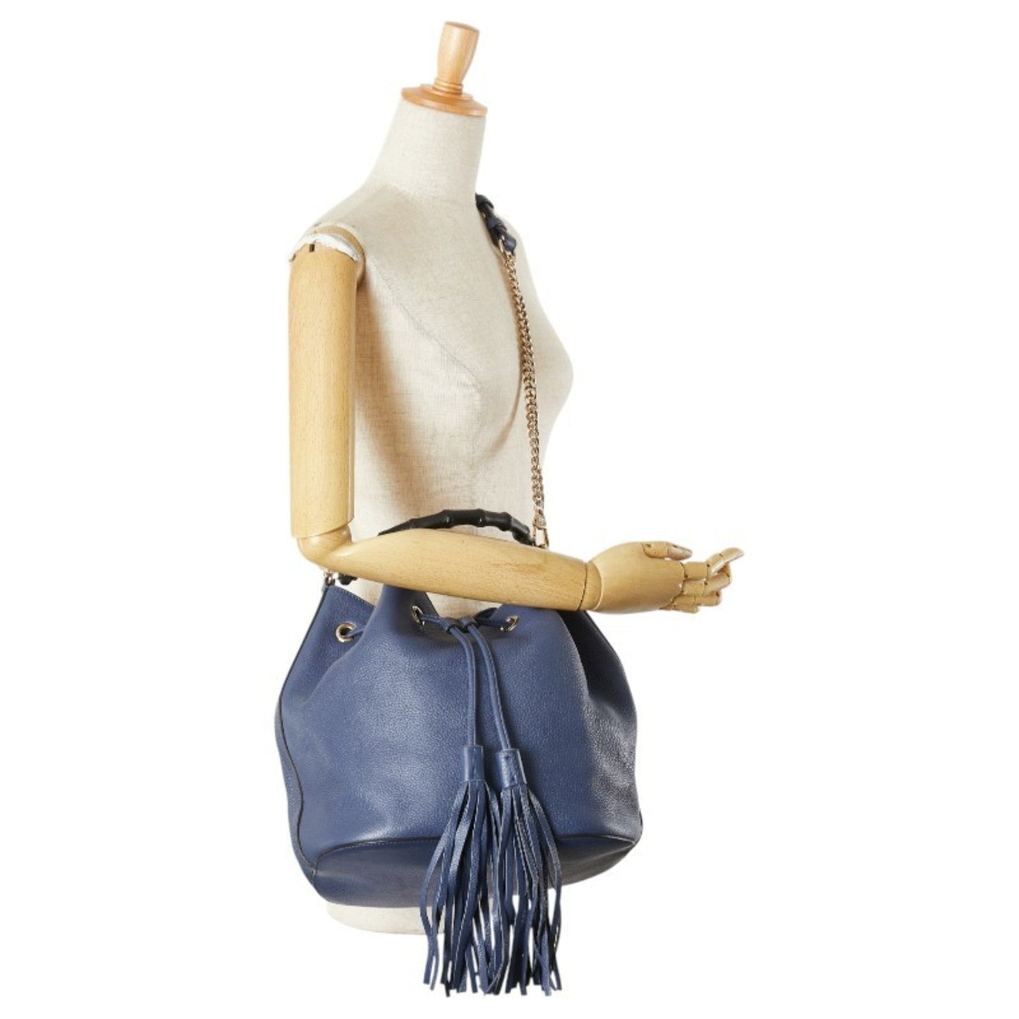 Gucci Bamboo Navy Leather Handbag Shoulder Bag ( )