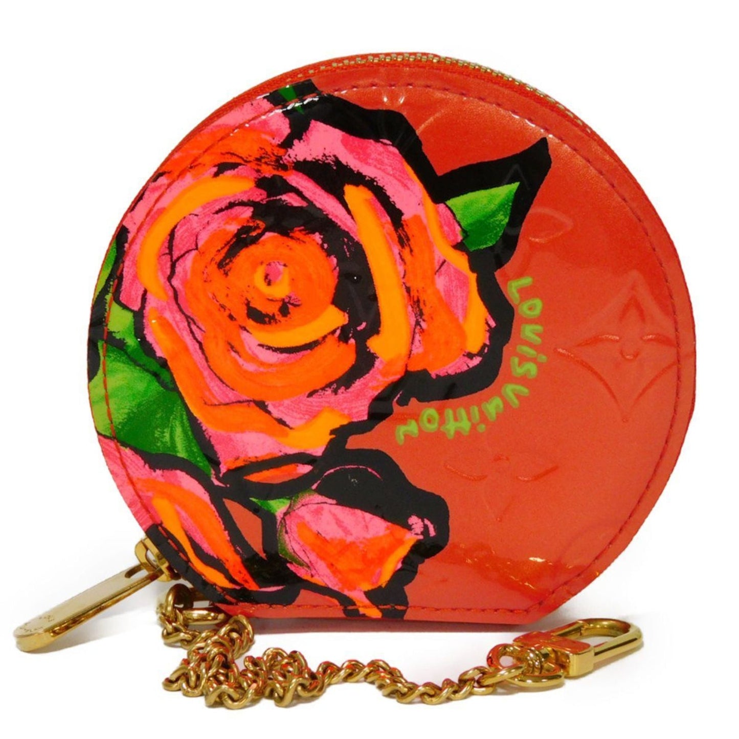 LOUIS VUITTON Coin Case Porte Monet Chapeau Embossed Patent Monogram Vernis Rose Orange Sunset M93691 Women's Wallet