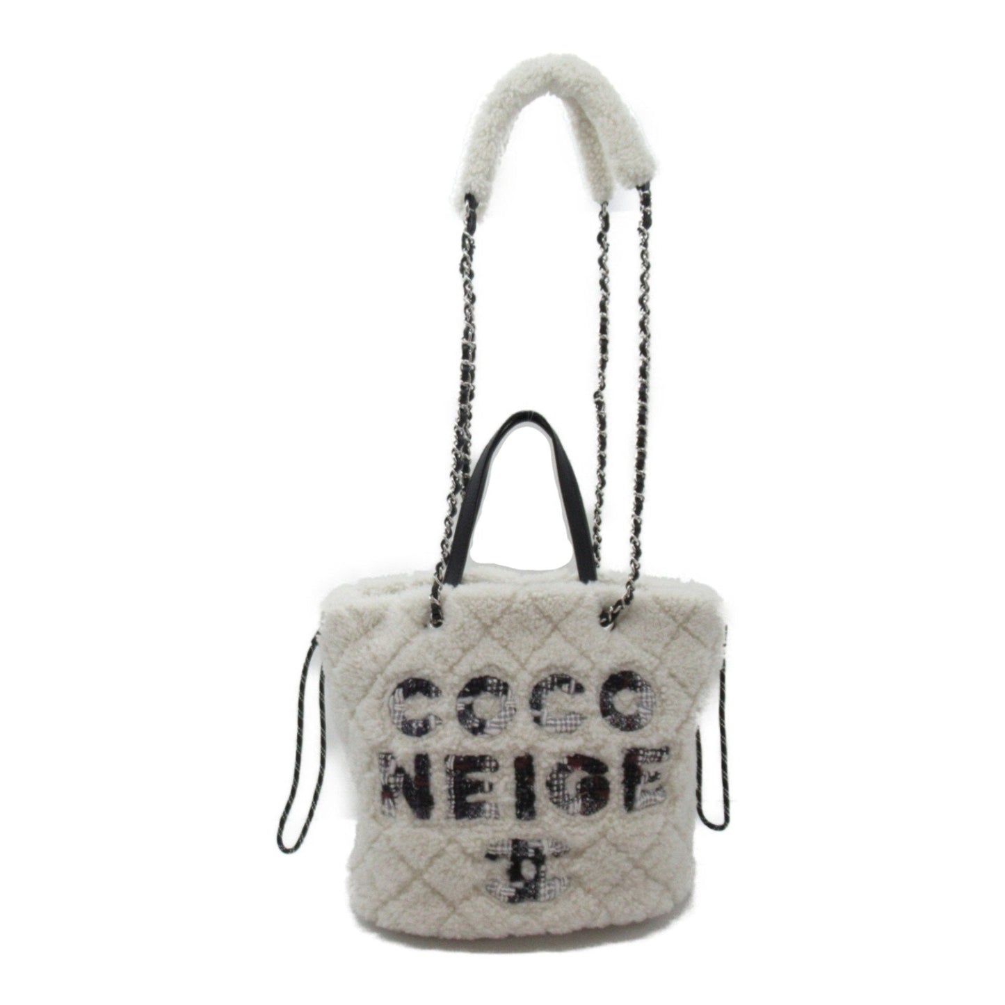 CHANEL 2way shoulder bag White Black leather Alingsheep AS0981
