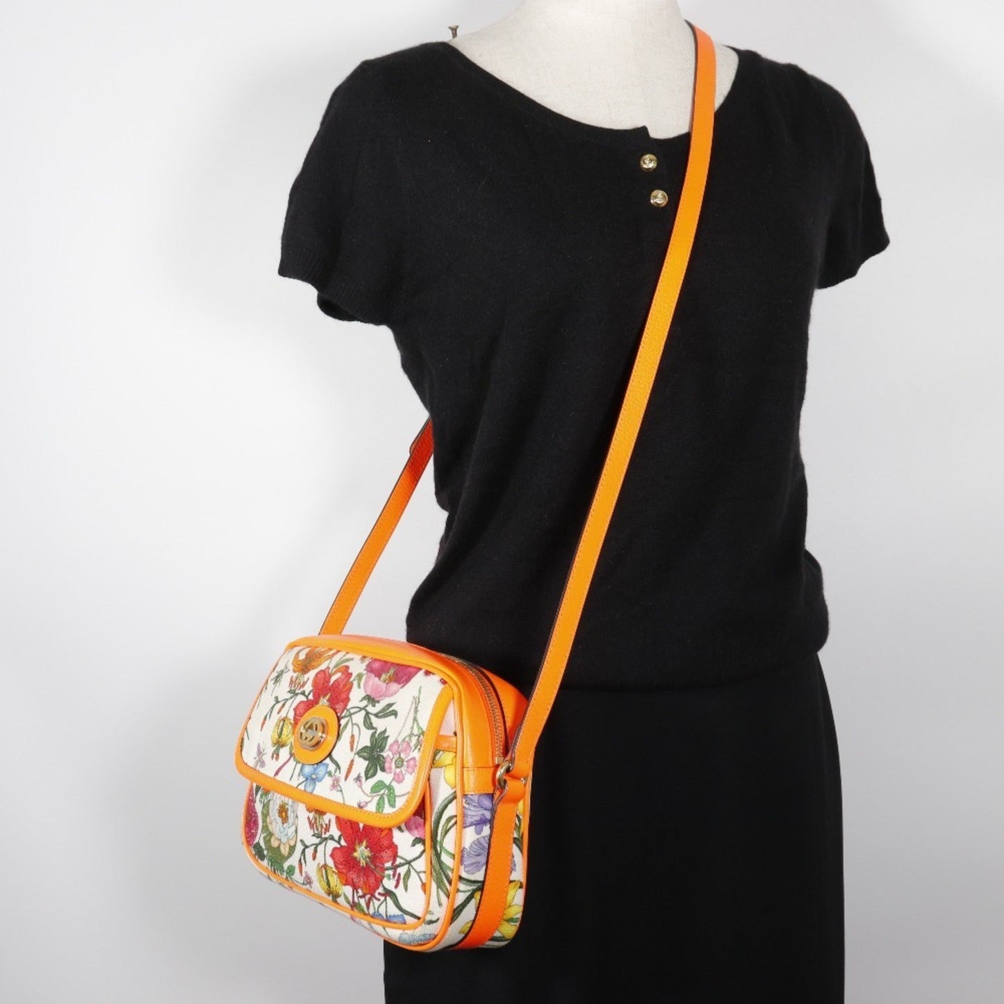 Gucci Orange Canvas Leather Shoulder Bag ( )