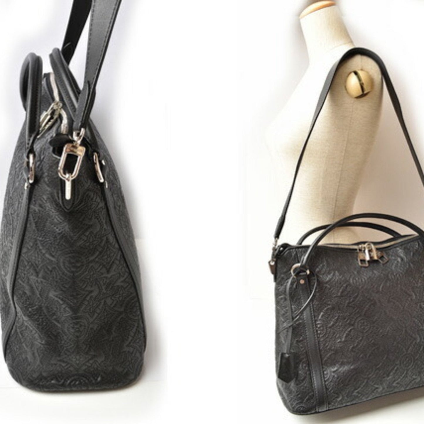 LOUIS VUITTON Handbag Bag 2way  Monogram Antia Leather M97071 Ixia PM Black