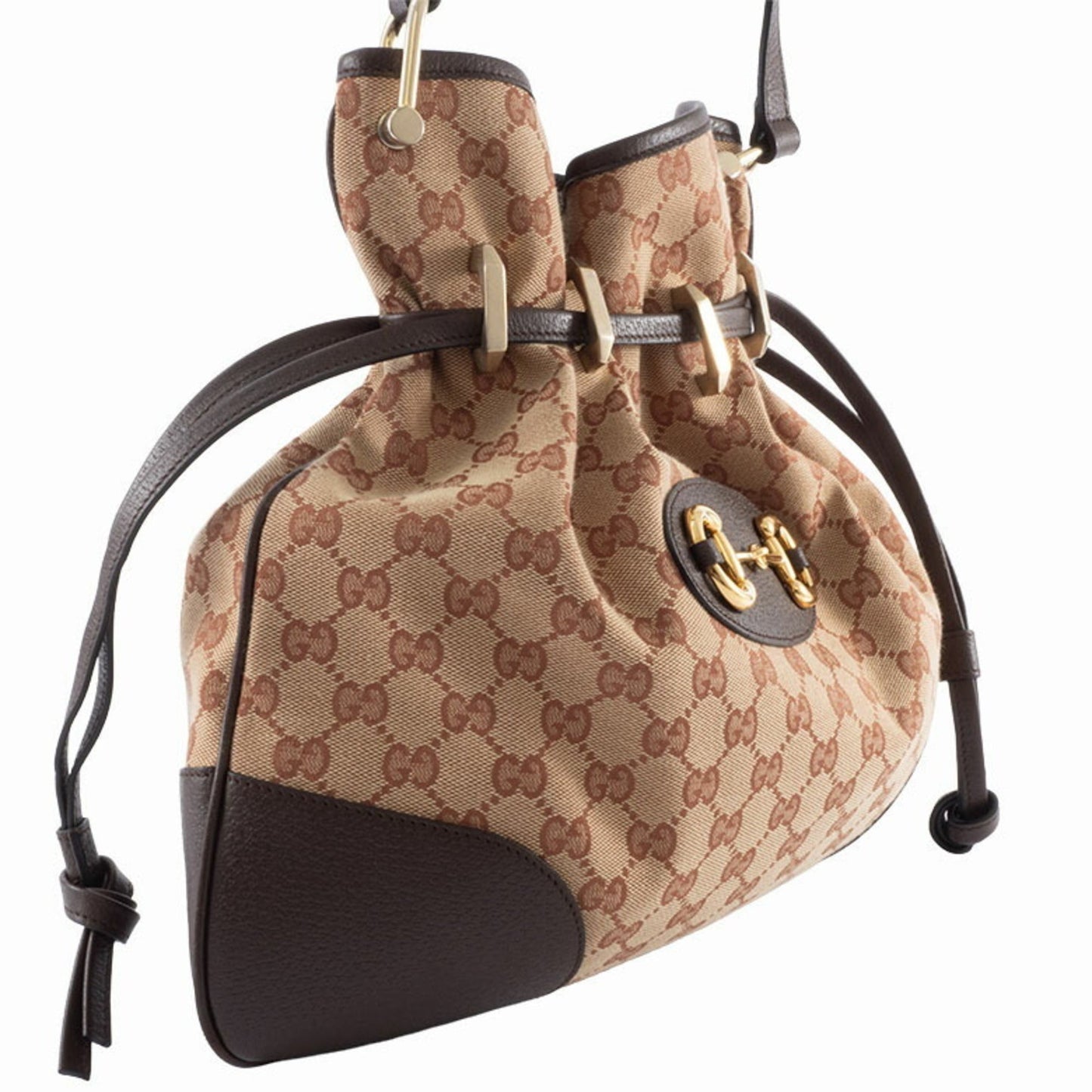 Gucci Beige Brown Gg Canvas Leather Shoulder Bag ( )