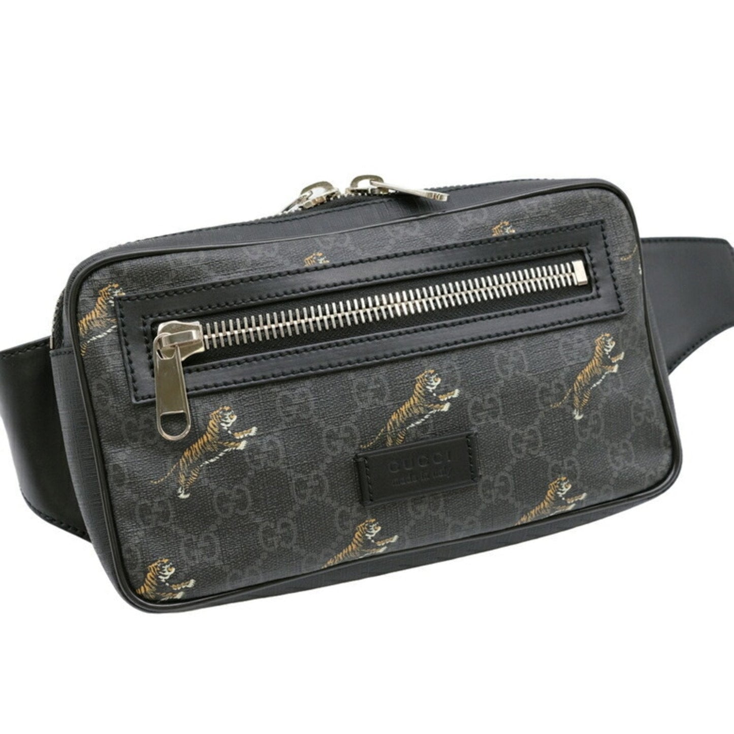 Gucci Black Gg Supreme Canvas Leather Sling Bag