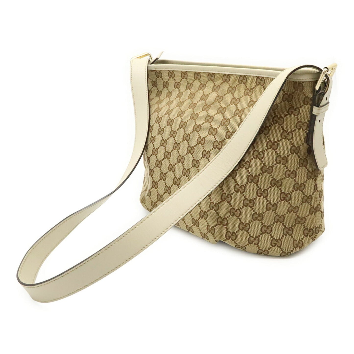 Gucci Beige Khaki White Gg Canvas Leather Shoulder Bag ( )