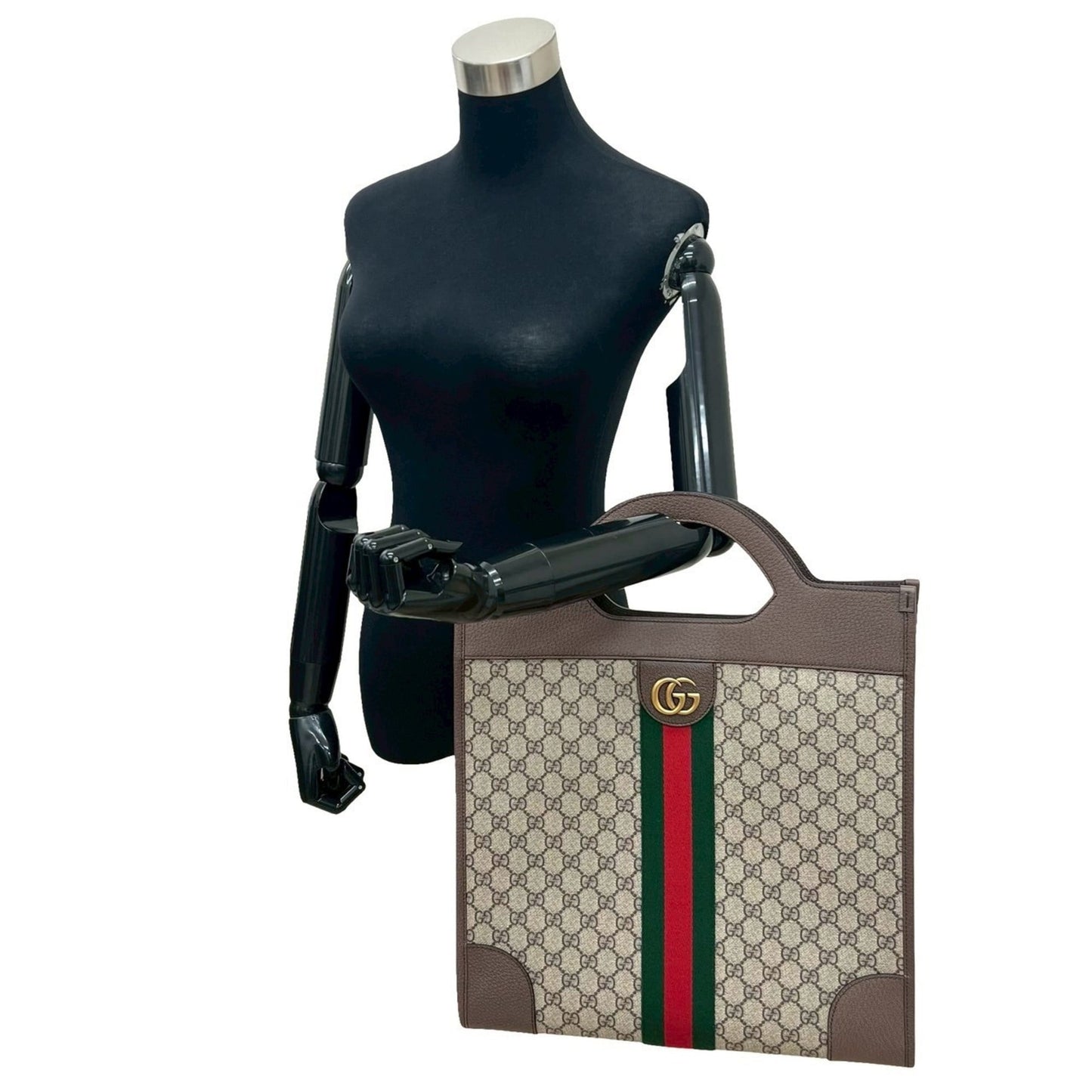 Gucci Brown Green Red Color Leather Pvc Handbag Tote Bag ( )