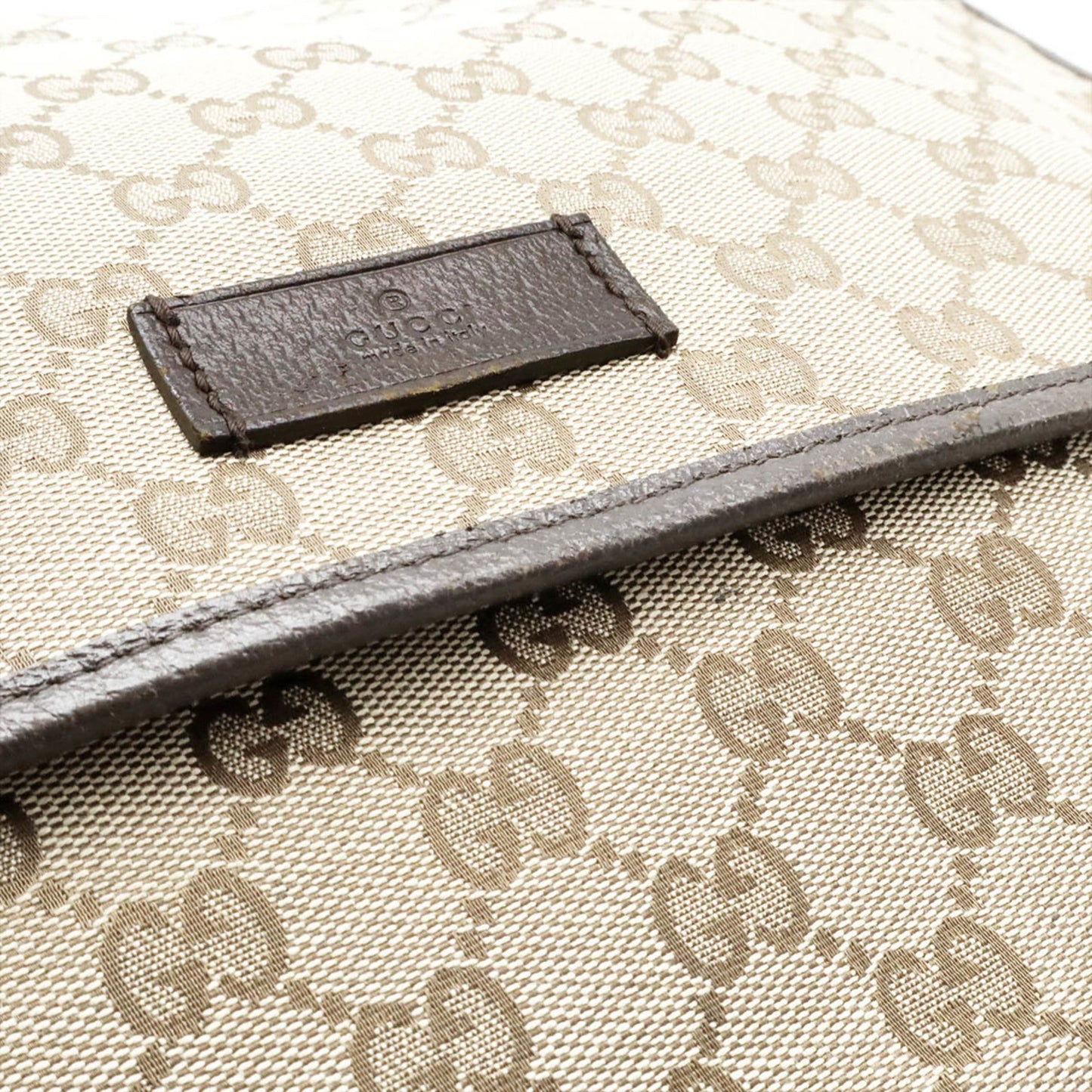 Gucci Beige Dark Brown Khaki Gg Canvas Leather Shoulder Bag ( )