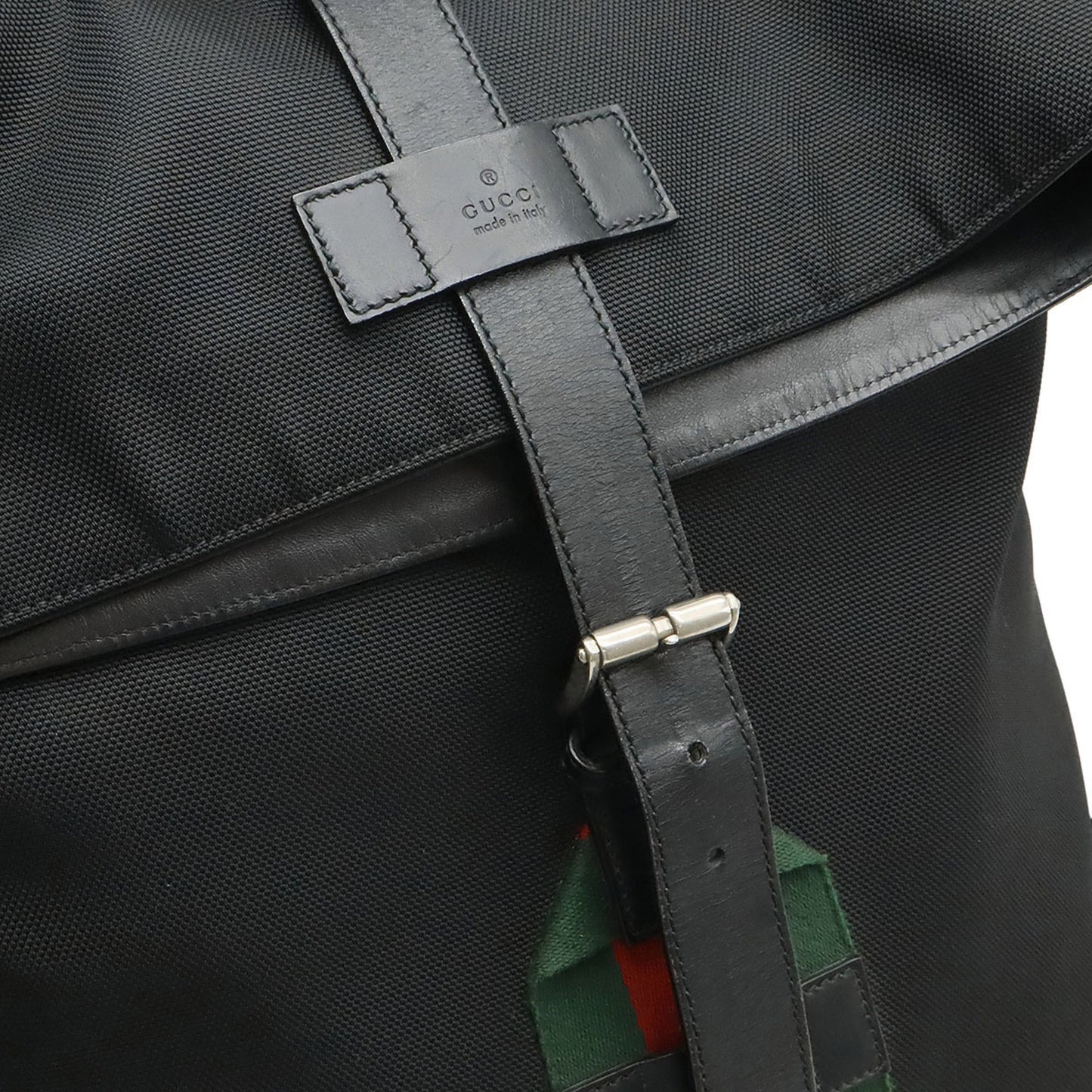 Gucci Black Green Red Color Canvas Leather Backpack ( )