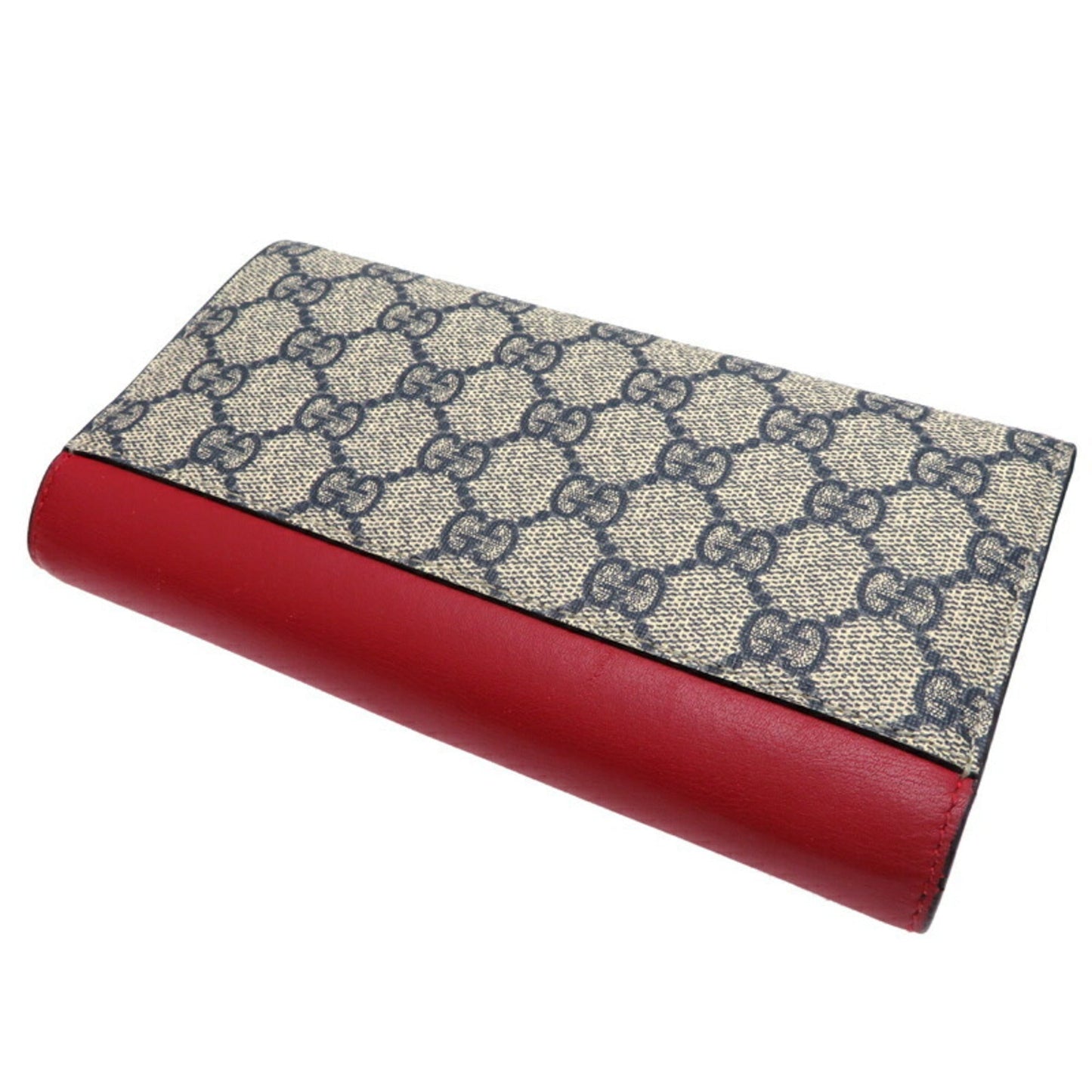 Gucci Navy Red Color Gg Supreme Leather Long Wallet (Bi-Fold) ( )