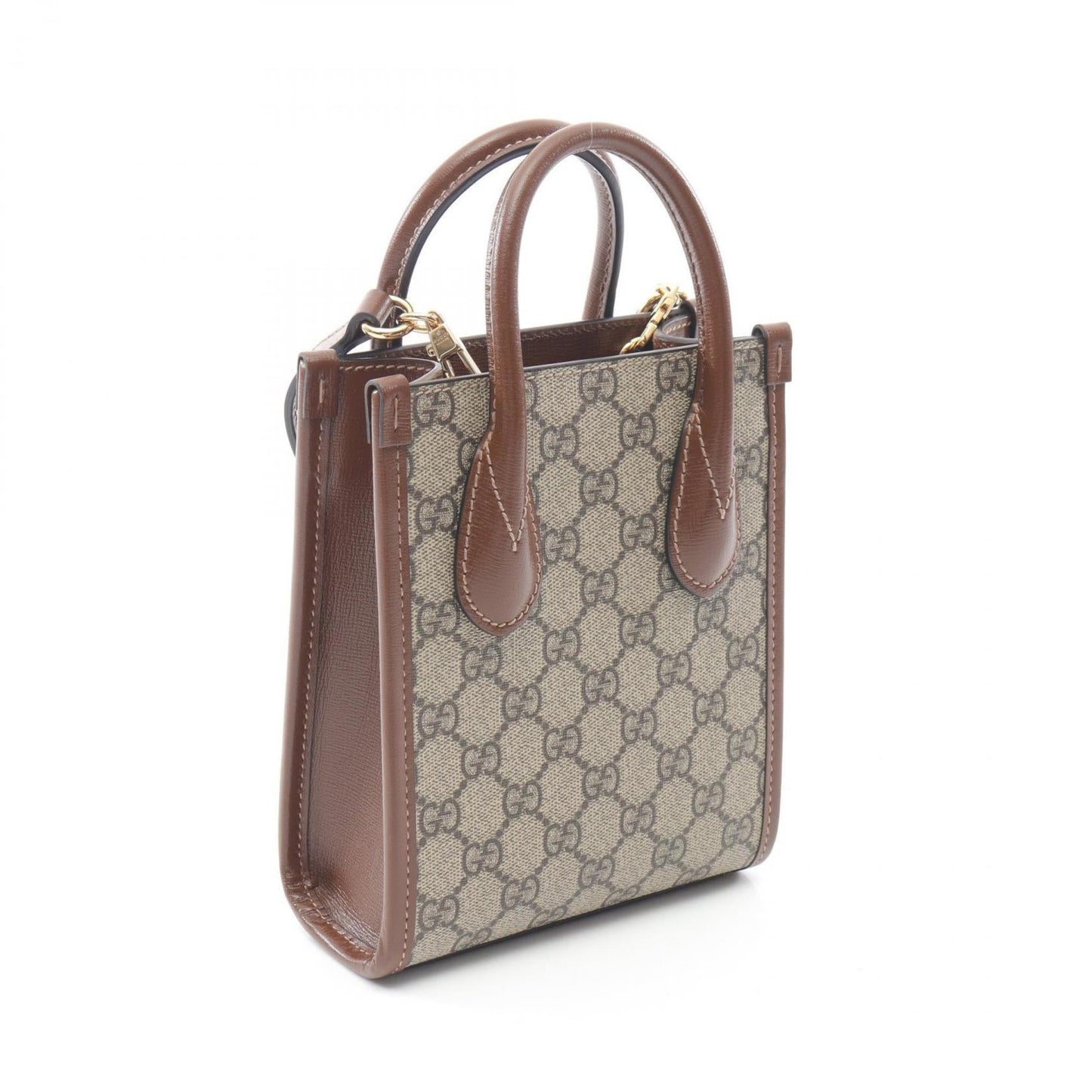 Gucci Beige Brown Coated Canvas Leather Handbag ( )