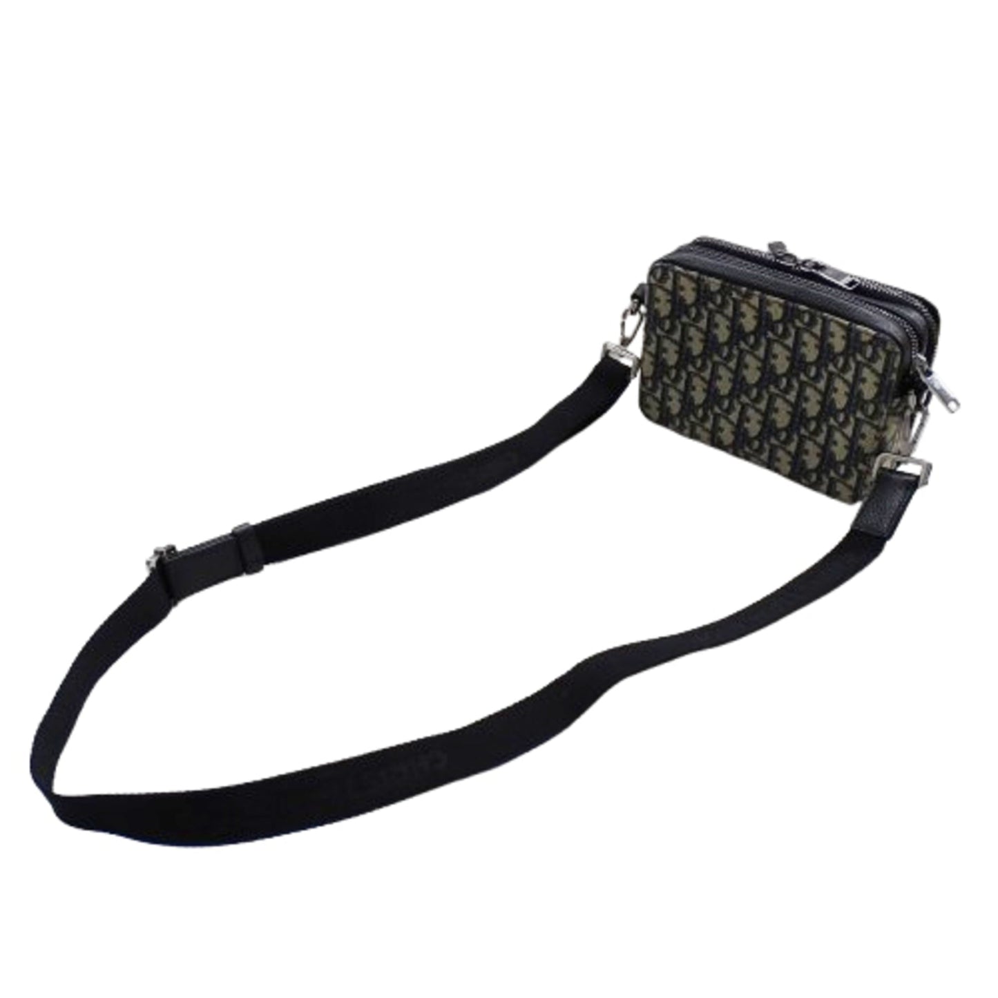 Christian Dior Beige Black Cotton Fabric Leather Shoulder Bag ()