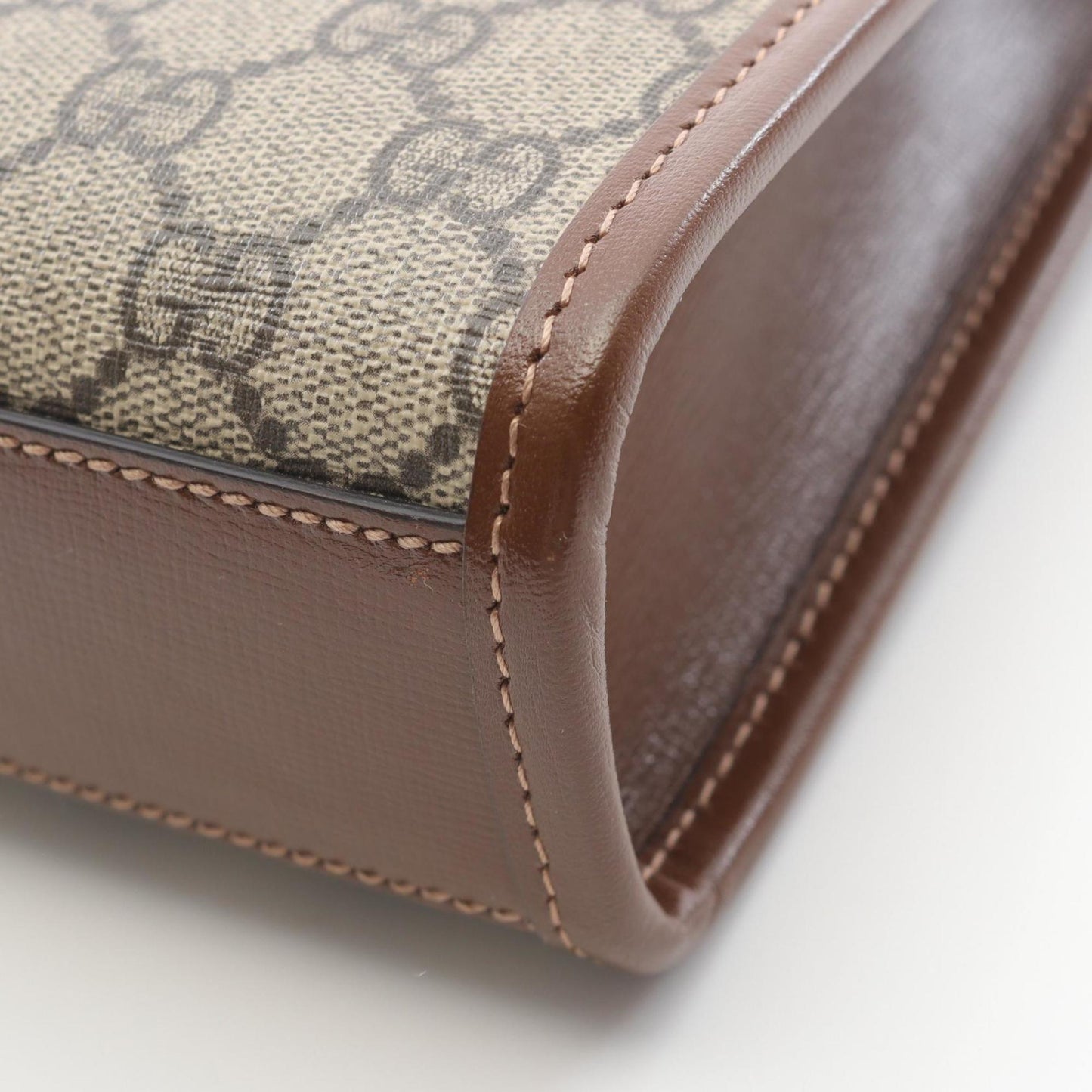 Gucci Beige Brown Coated Canvas Leather Handbag ( )