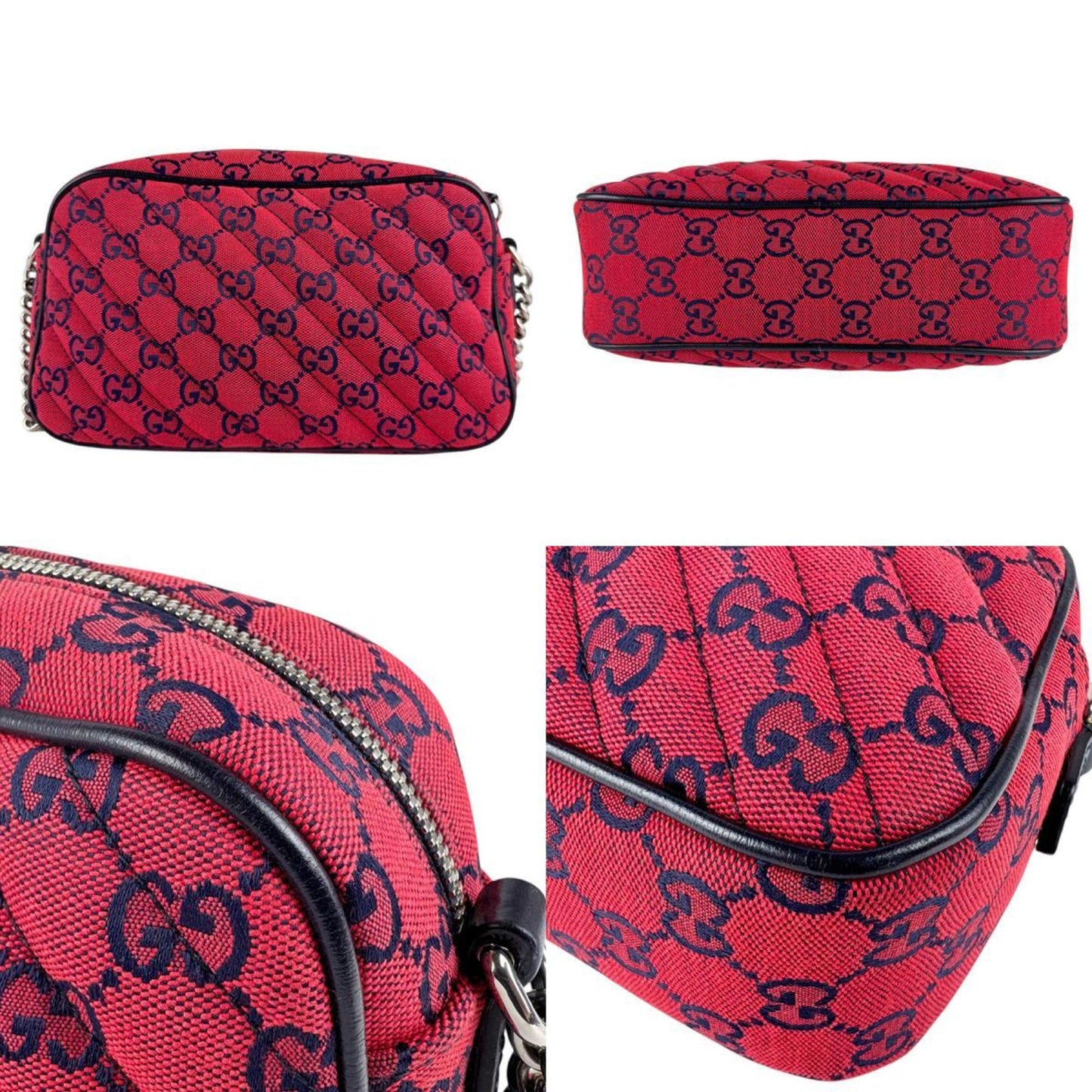 Gucci Navy Red Color Gg Canvas Leather Shoulder Bag ( )