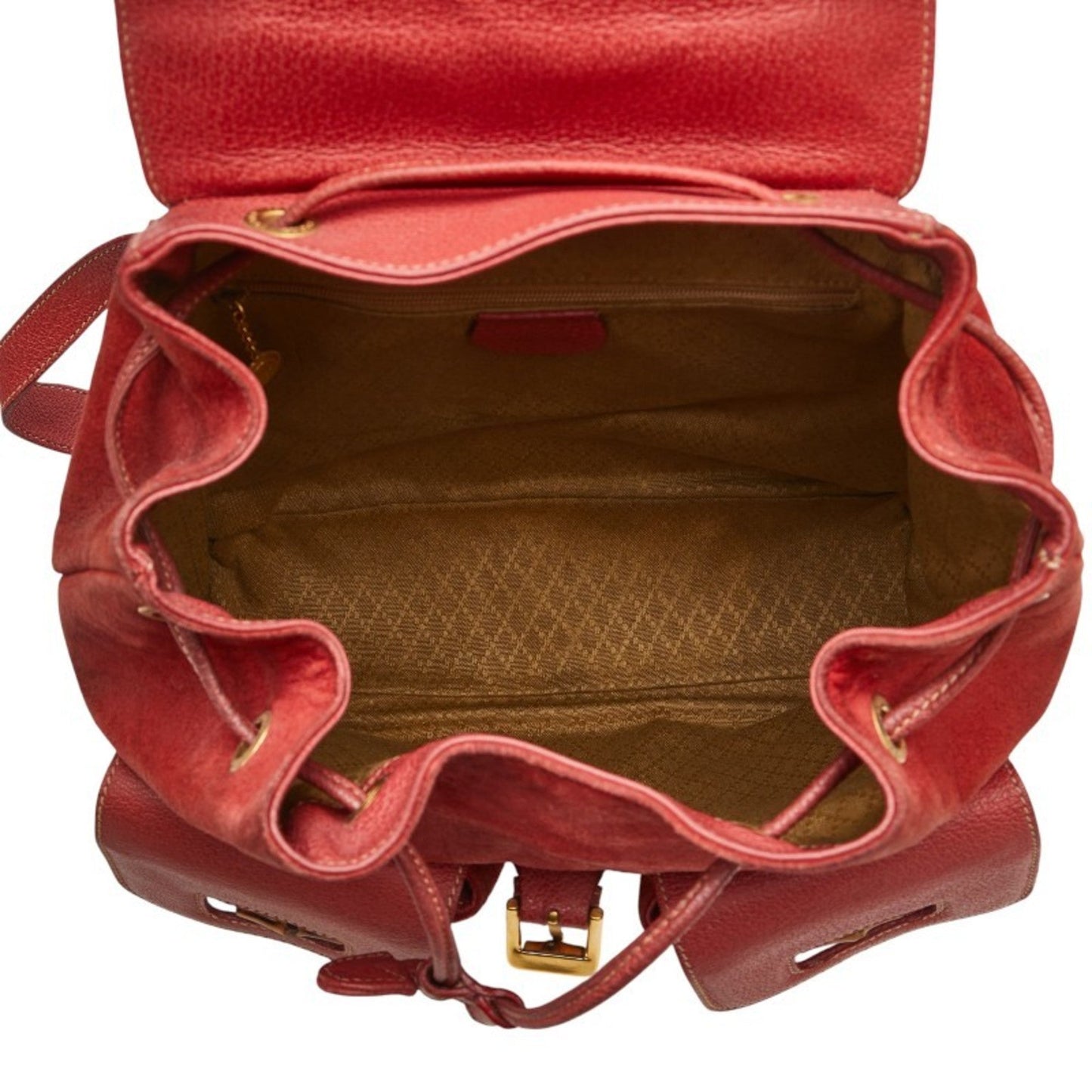 Gucci Red Brown Bamboo Leather Backpack ( )