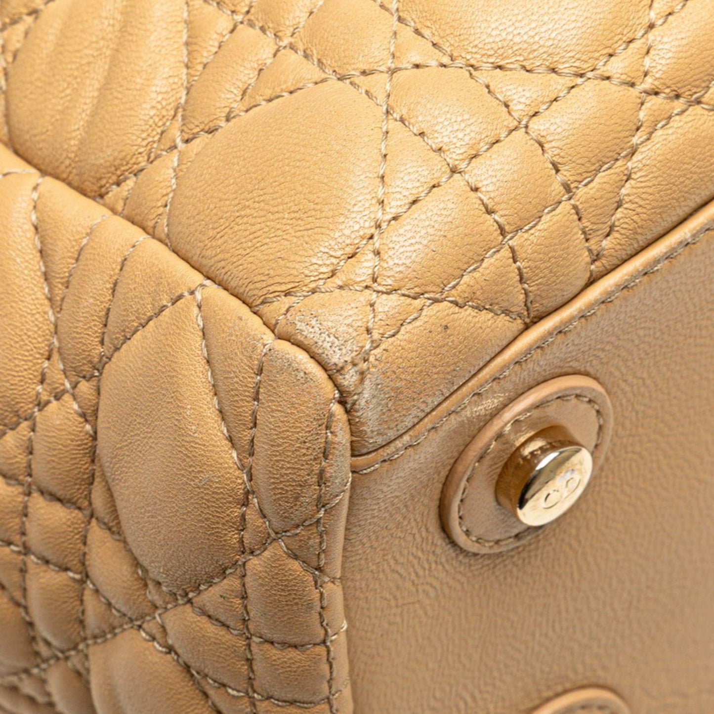 Christian Dior Lady Dior Beige Brown Leather Handbag Tote Bag ()