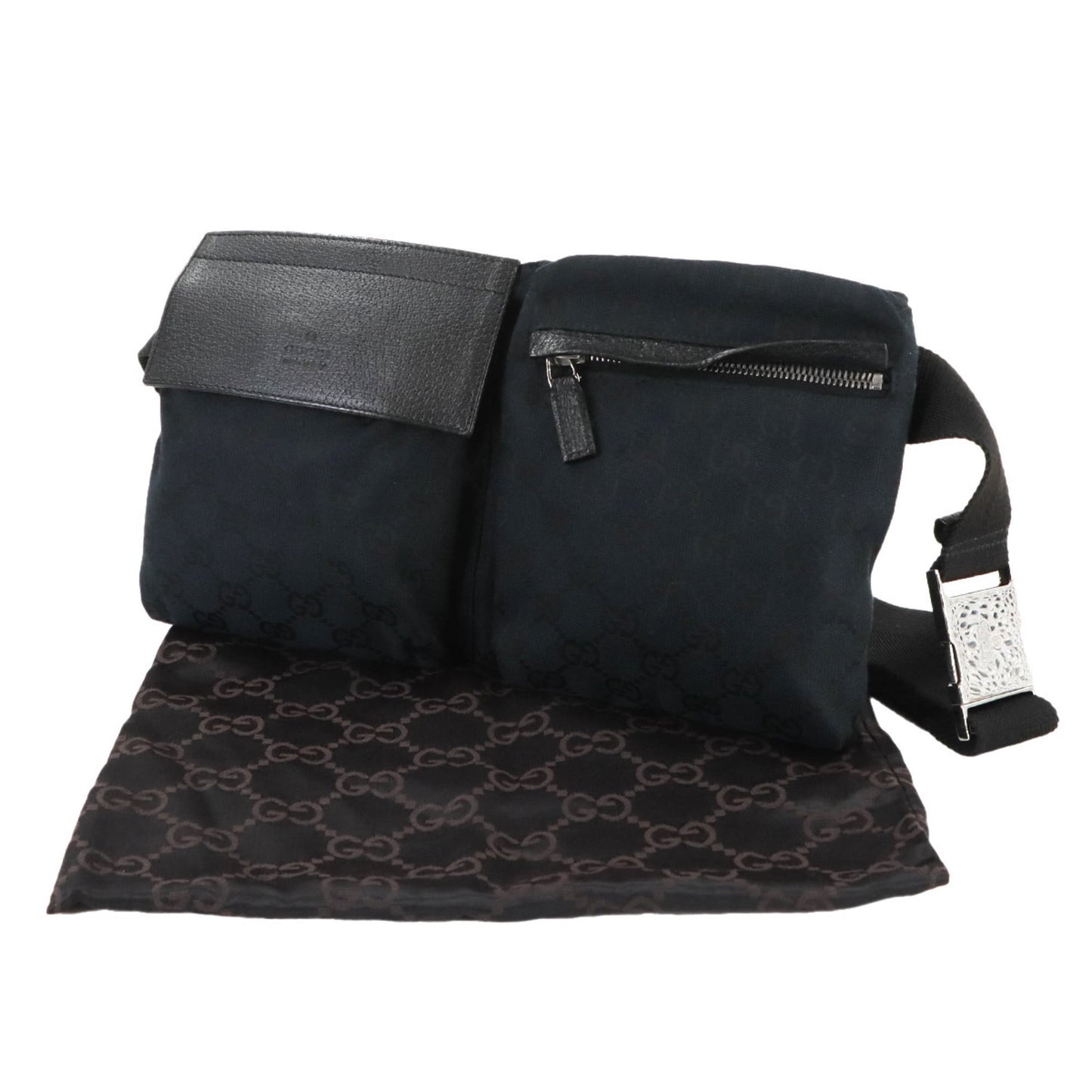 Gucci Black Gg Canvas Leather Fanny Pack ( )