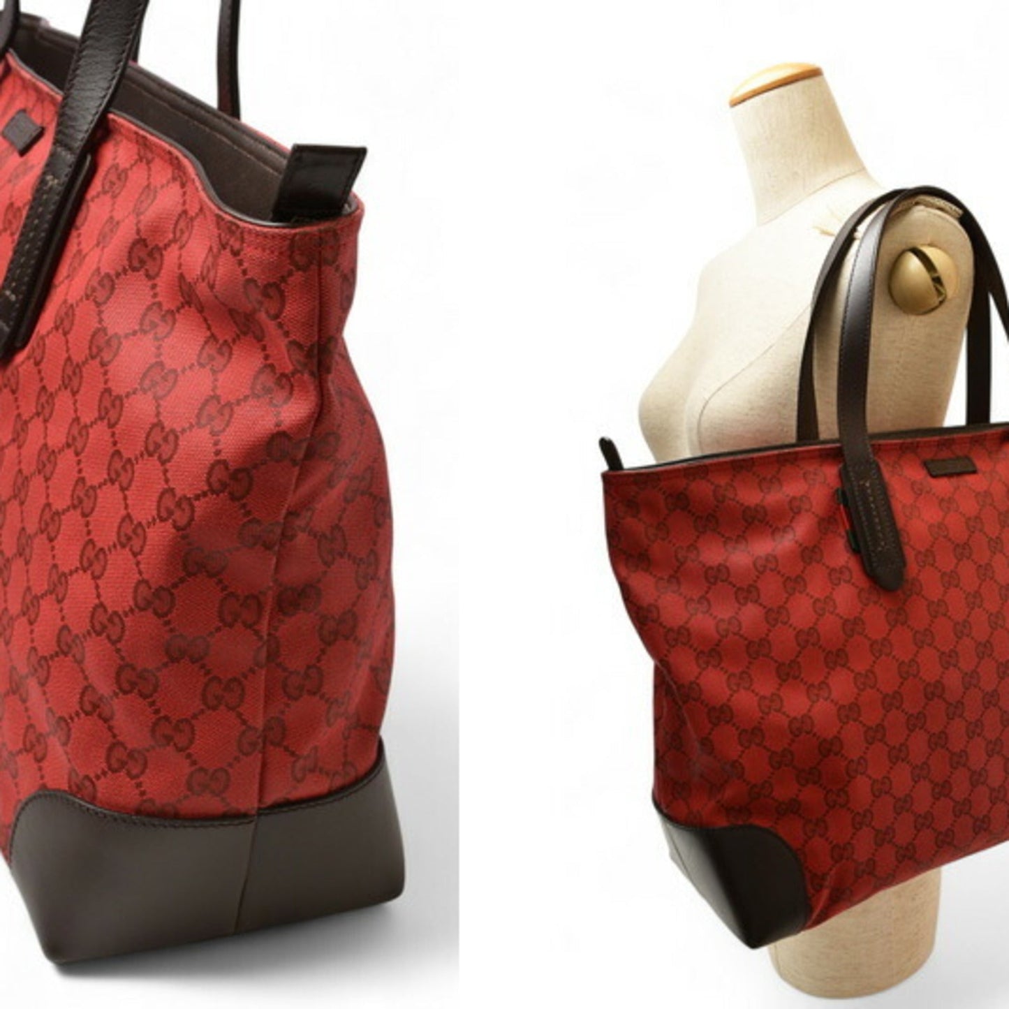 Gucci Dark Red Red Color Coated Canvas Shoulder Bag Tote Bag ( )