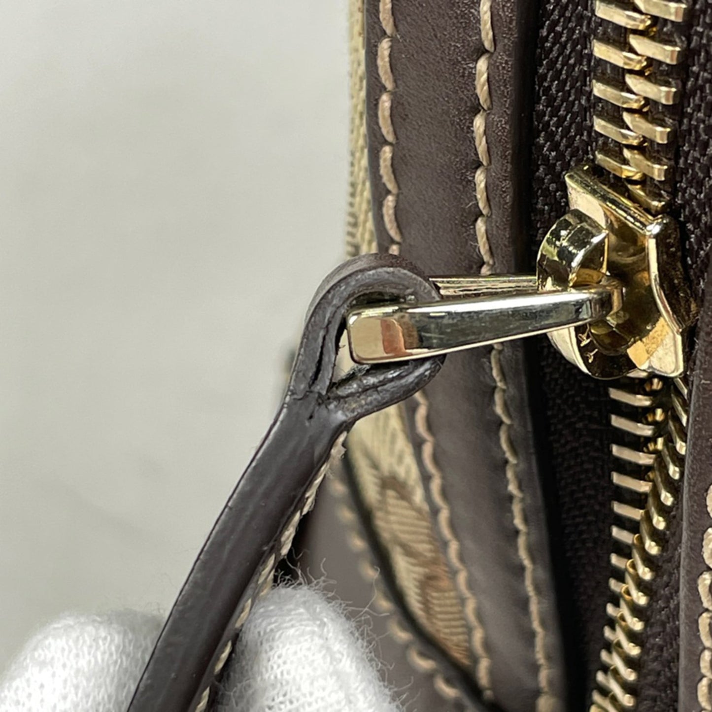 Gucci Brown Leather Canvas Handbag ( )
