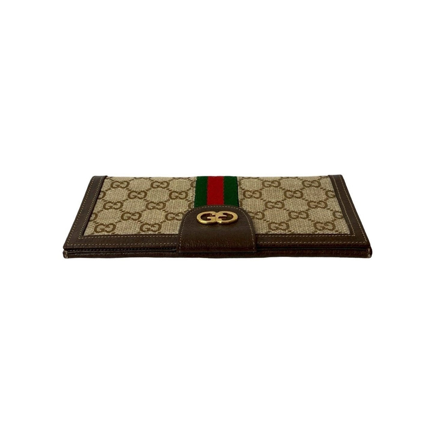 Gucci Brown Green Red Color Leather Canvas Long Wallet (Bi-Fold) ( )