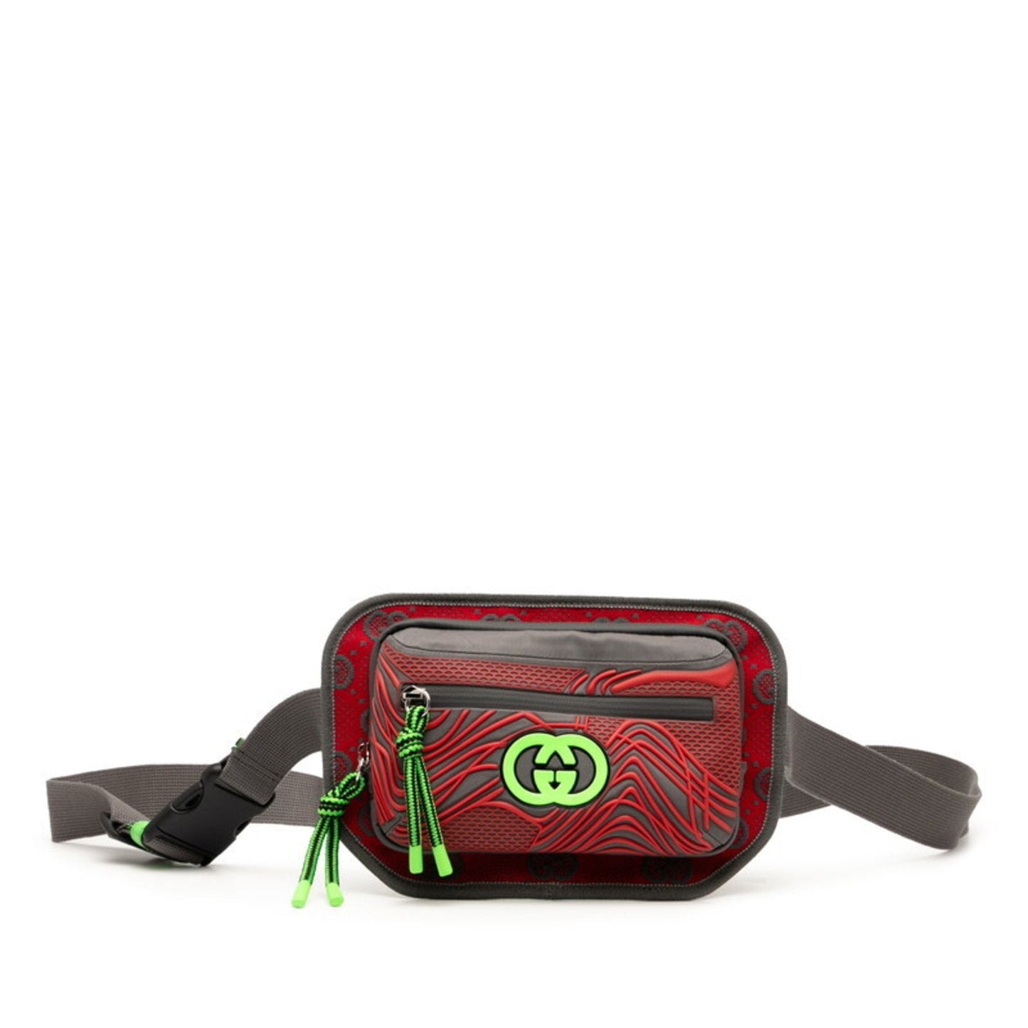 Gucci Gray Green Red Color Nylon Rubber Sling Bag ( )