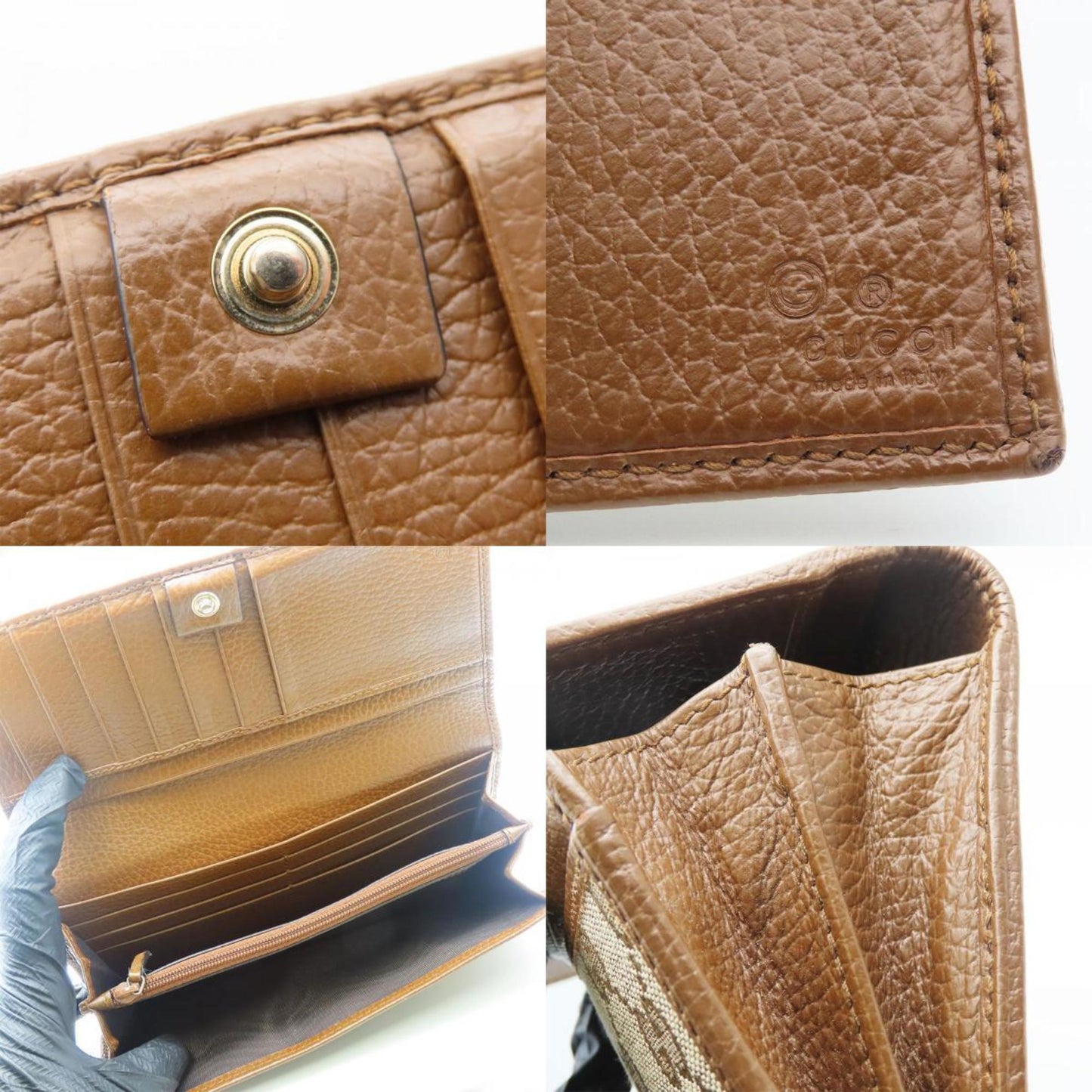 Gucci Brown Gg Canvas Leather Long Wallet (Bi-Fold) ( )