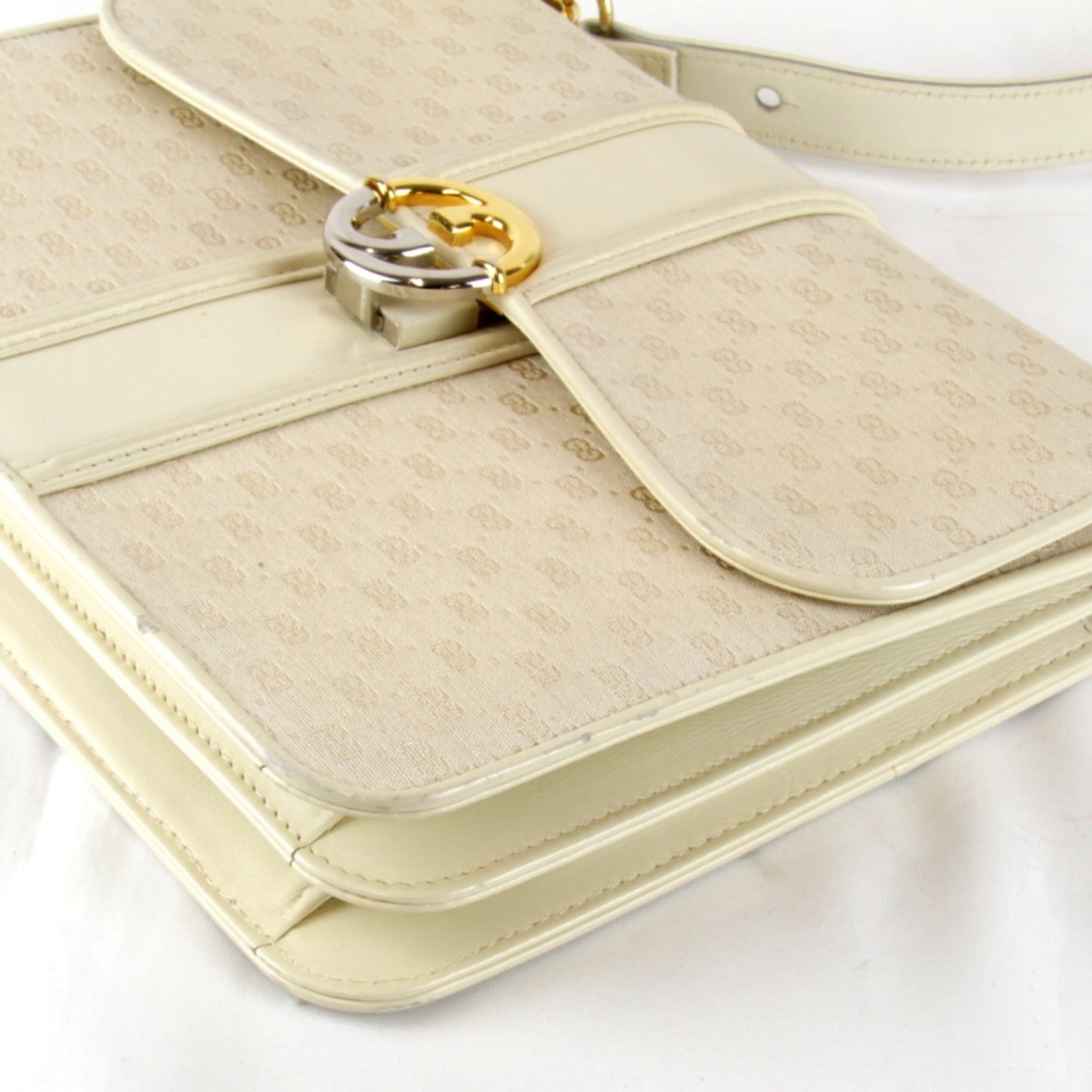 Gucci Microguccissima White Canvas Leather Shoulder Bag ( )