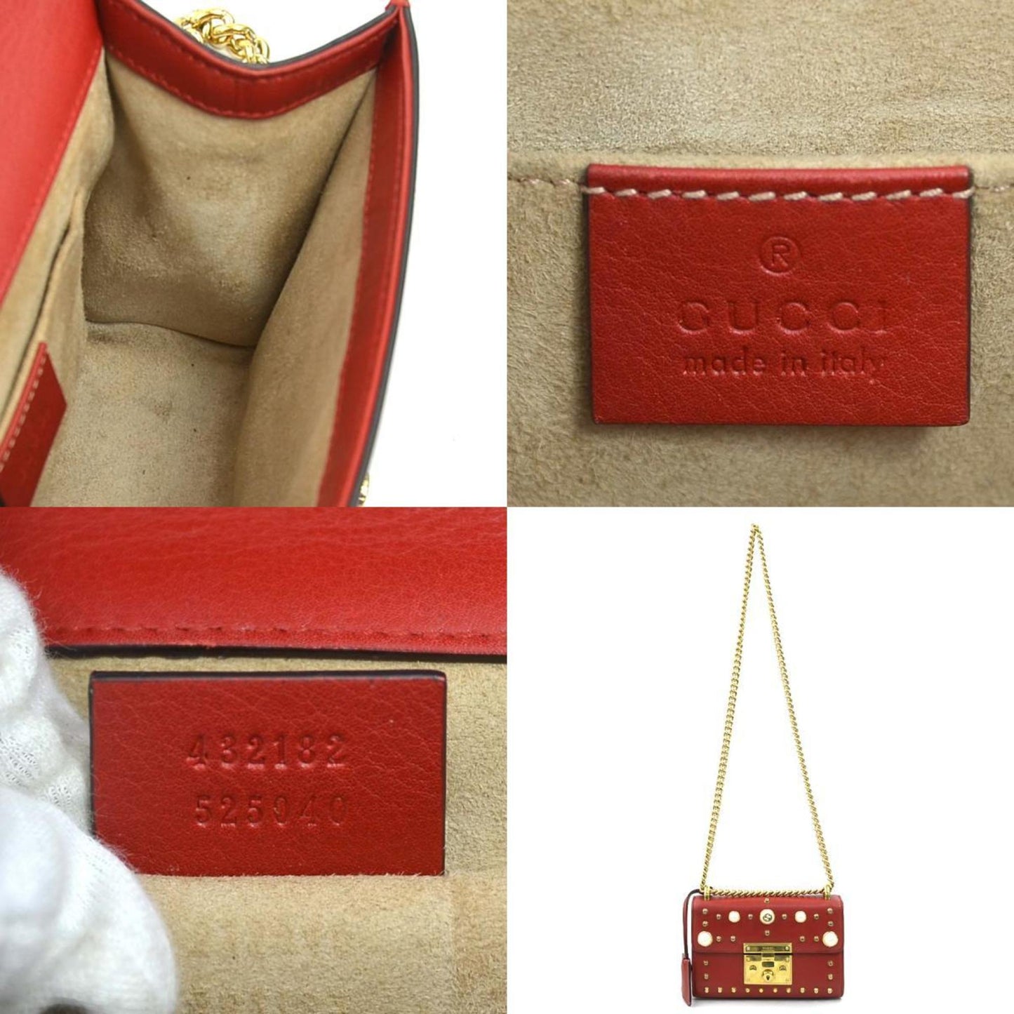 Gucci Red Color Leather Artificial Pearl Metal Shoulder Bag ( )