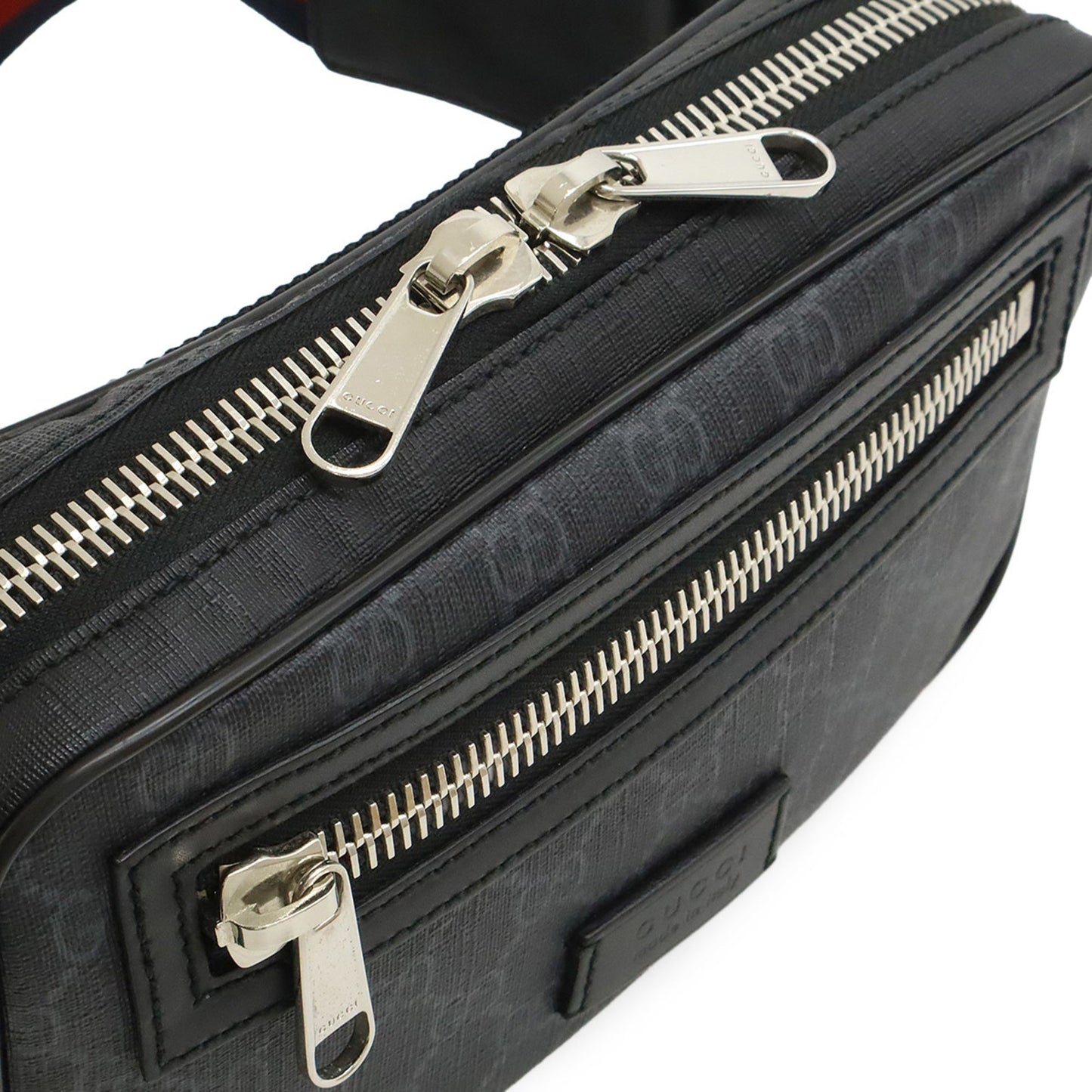 Gucci Black Dark Gray Navy Pvc Leather Fanny Pack ( )