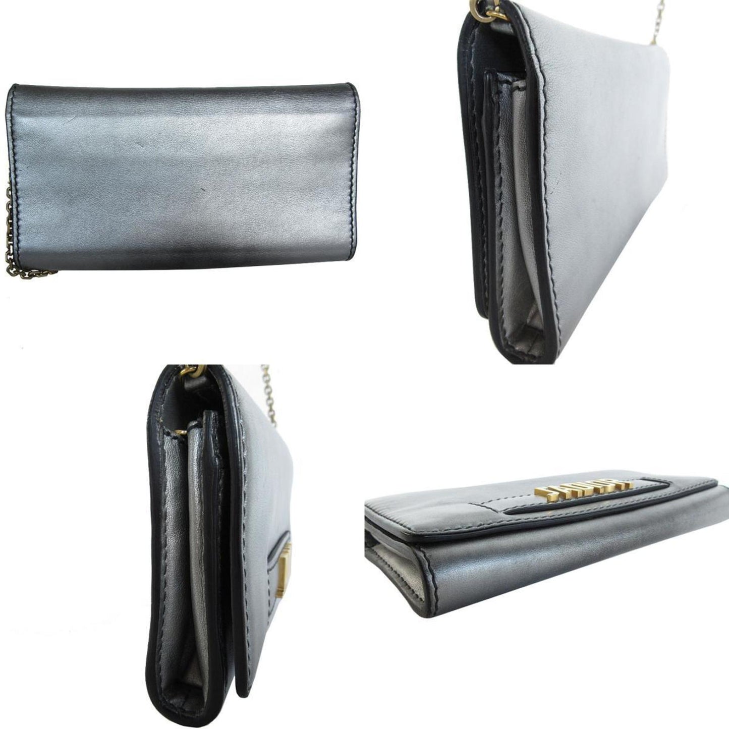 Christian Dior Gold Silver Leather Metal Wallet (Bi-Fold) ()