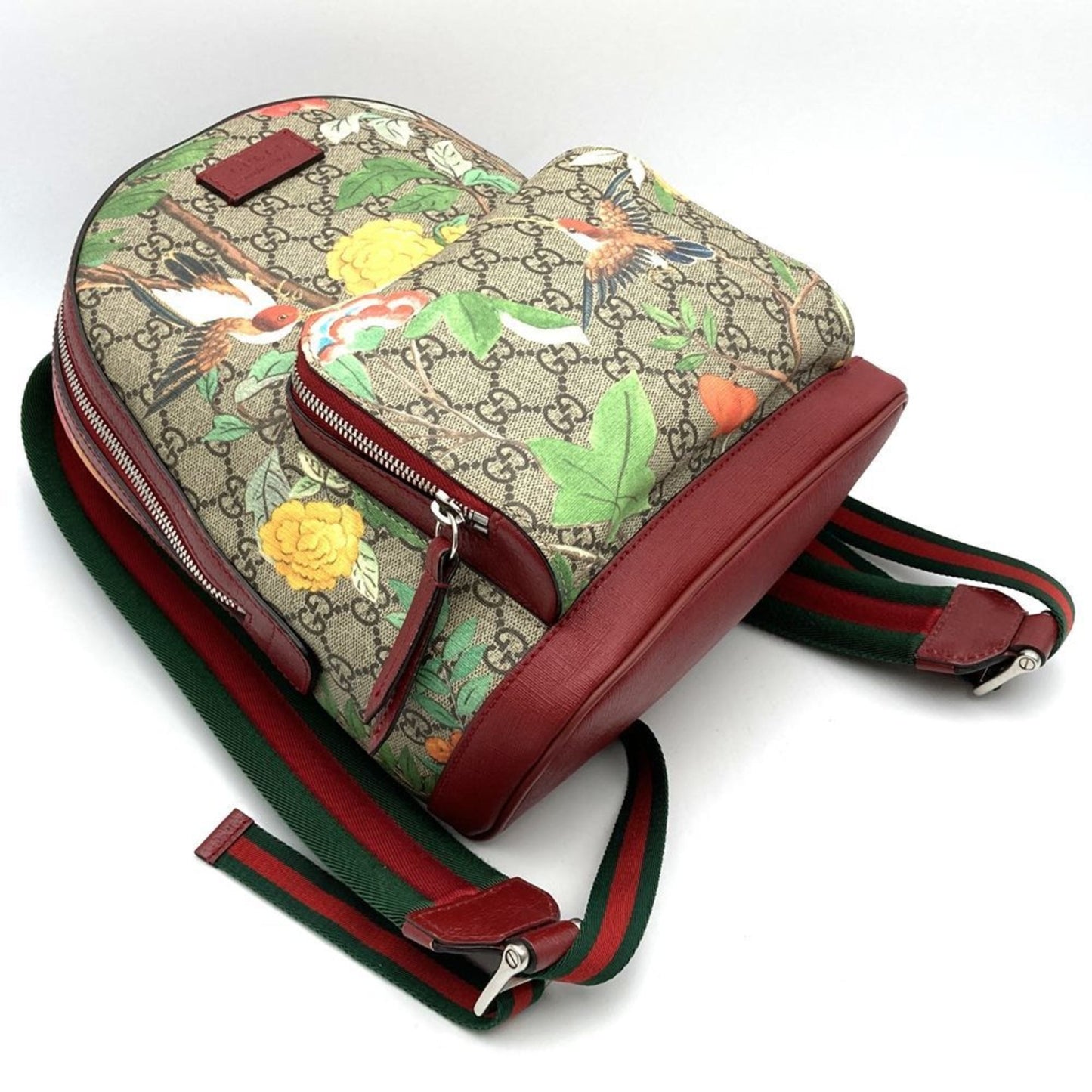 Gucci Green Multi-Color Red Color Yellow Gg Supreme Canvas Leather Backpack ( )