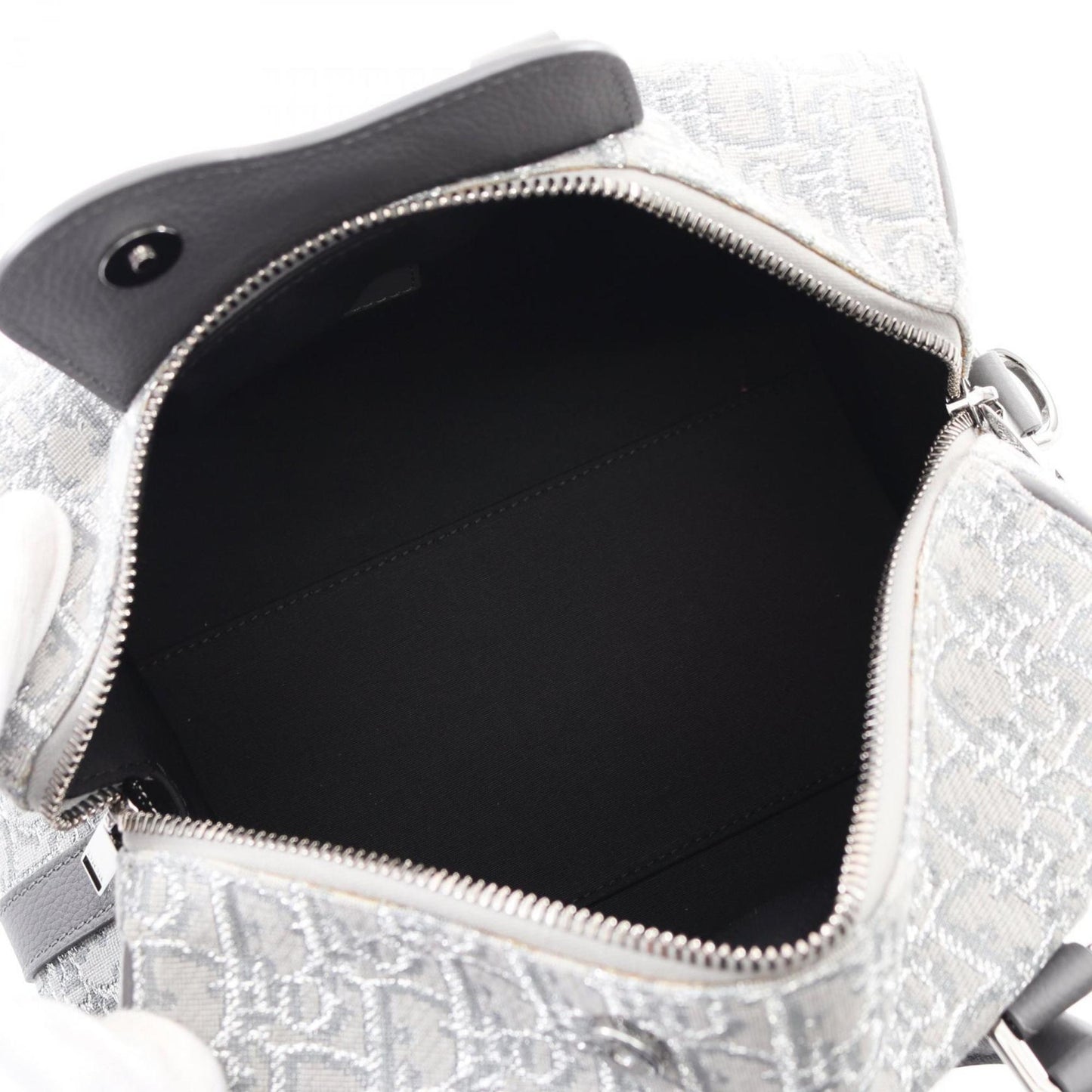 Christian Dior Gray Silver Canvas Leather Handbag ()