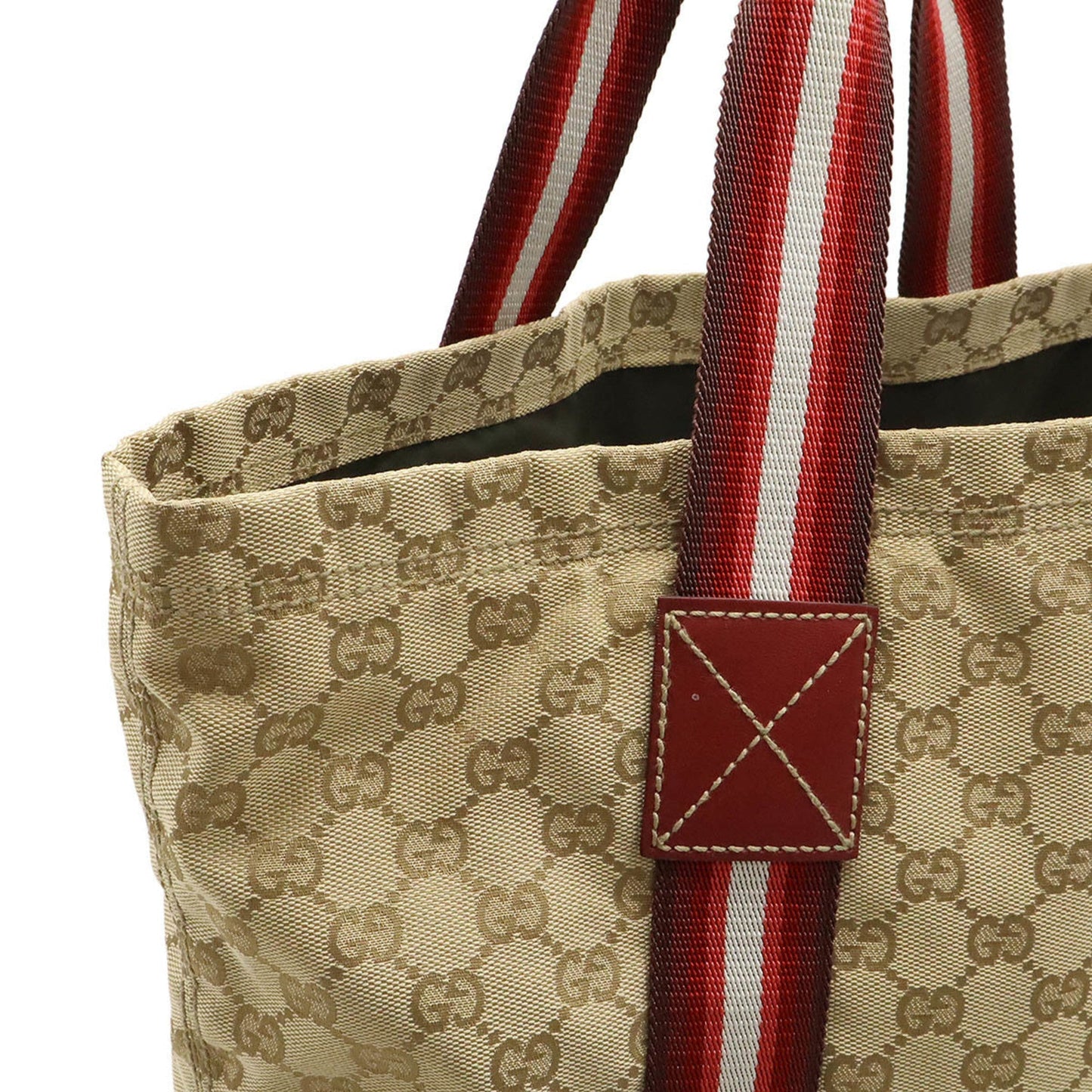 Gucci Beige Multi-Color Red Color Canvas Leather Shoulder Bag Tote Bag ( )
