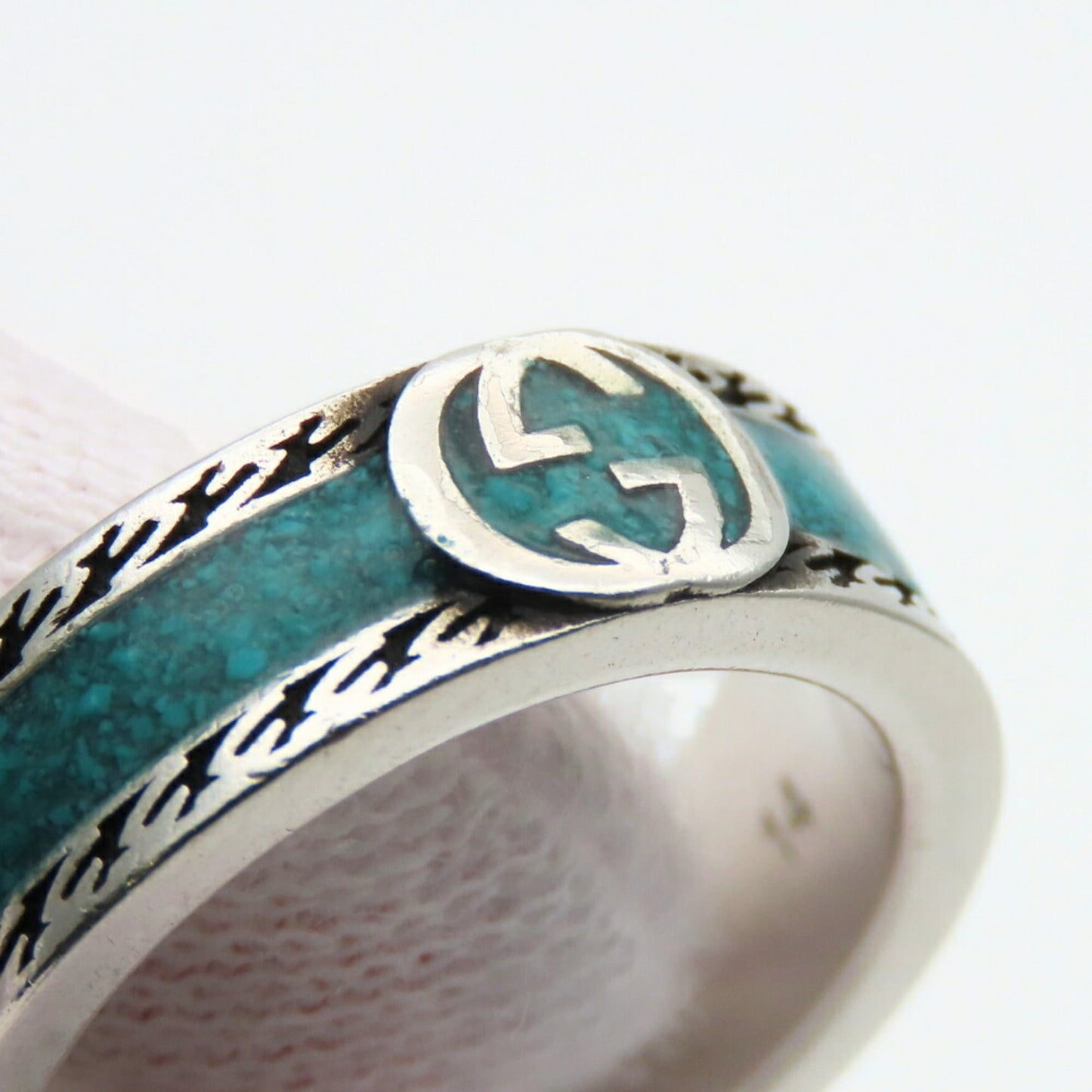 Gucci Silver Turquoise Enamel Silver 925 Band Ring ( )