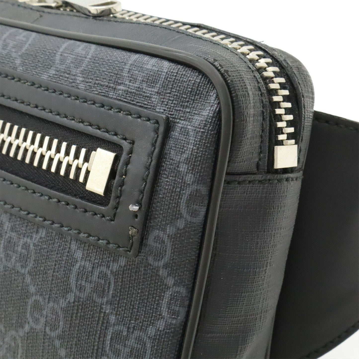 Gucci Black Dark Gray Navy Red Color Pvc Leather Fanny Pack ( )