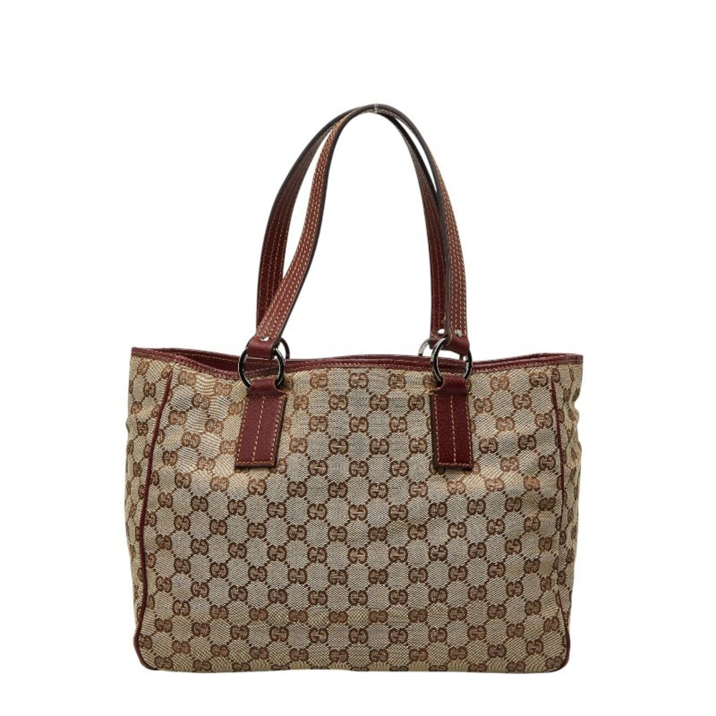 Gucci Beige Red Color Canvas Leather Handbag Tote Bag ( )