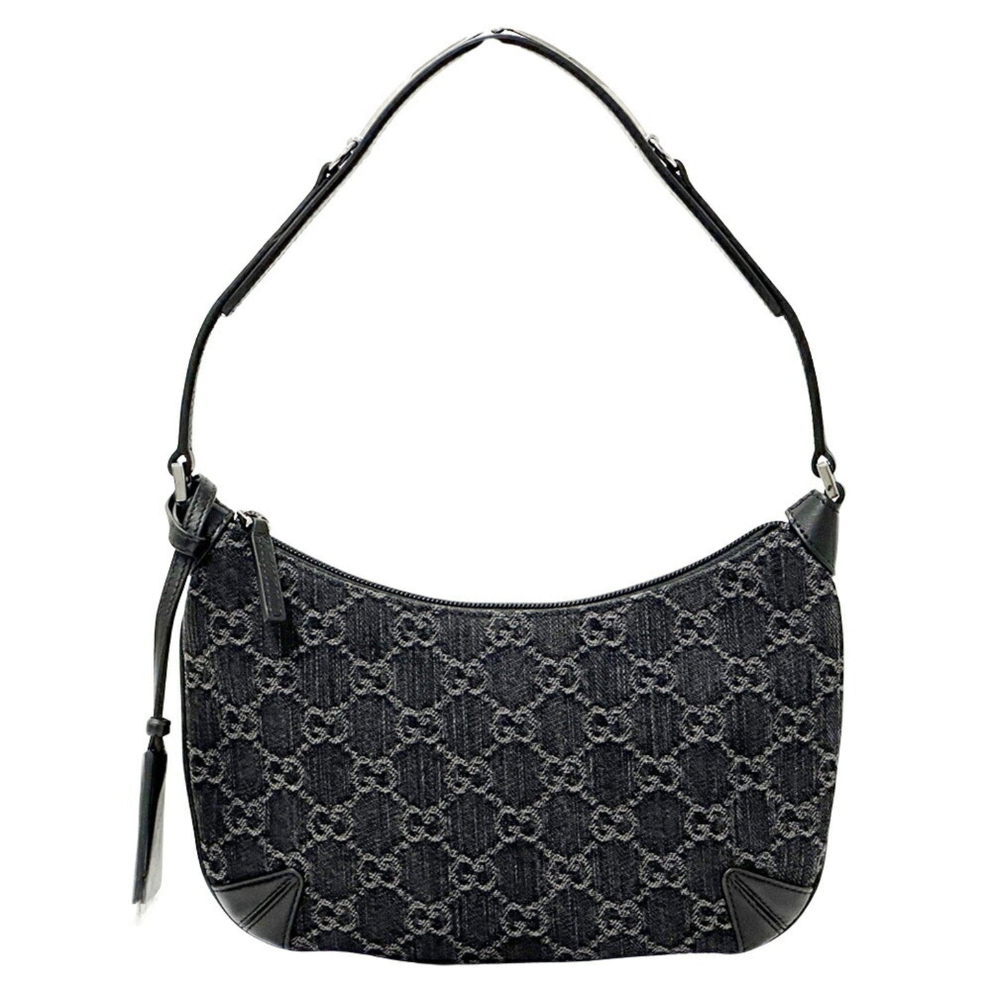 Gucci Black Gray Denim Leather Shoulder Bag ( )