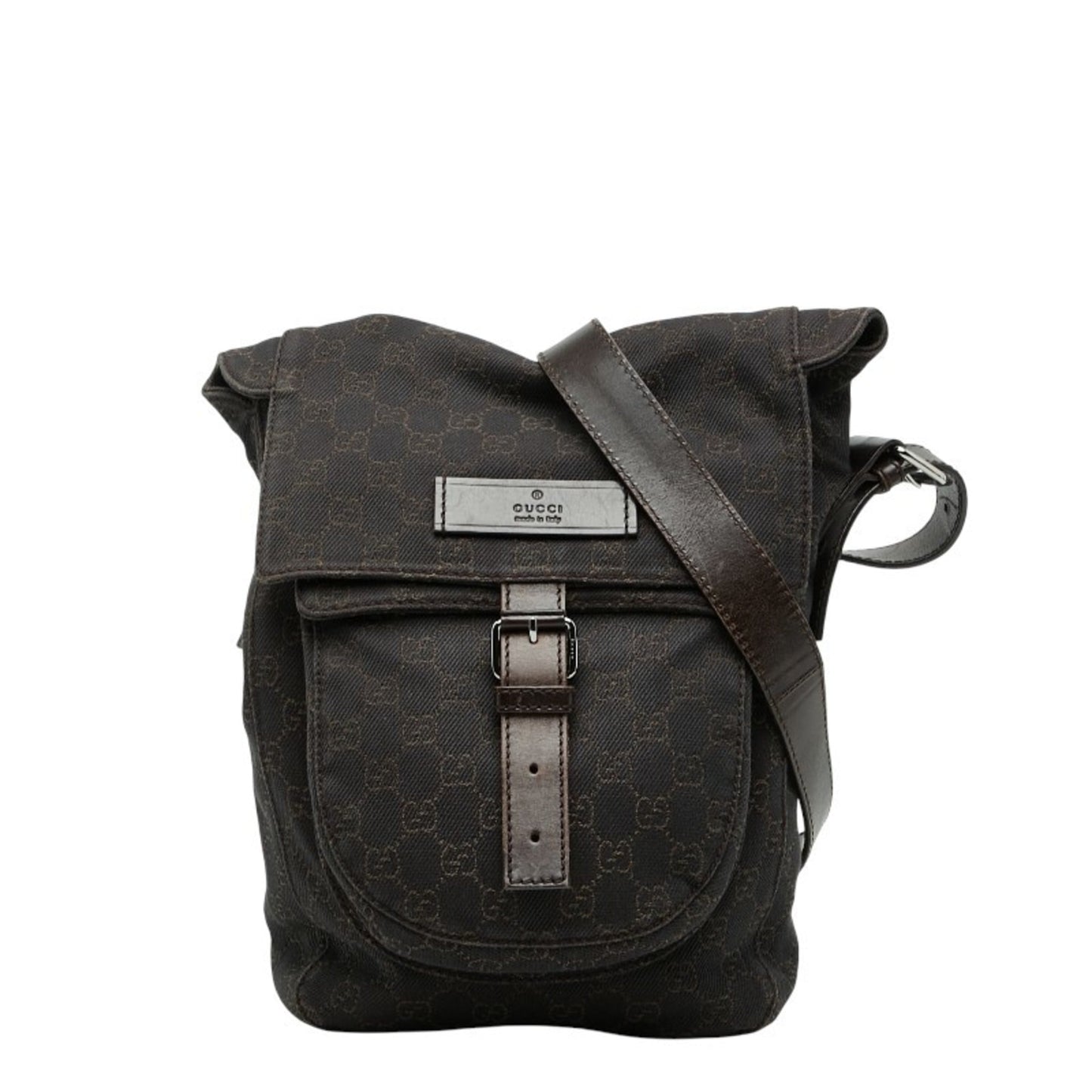Gucci Brown Canvas Leather Shoulder Bag ( )